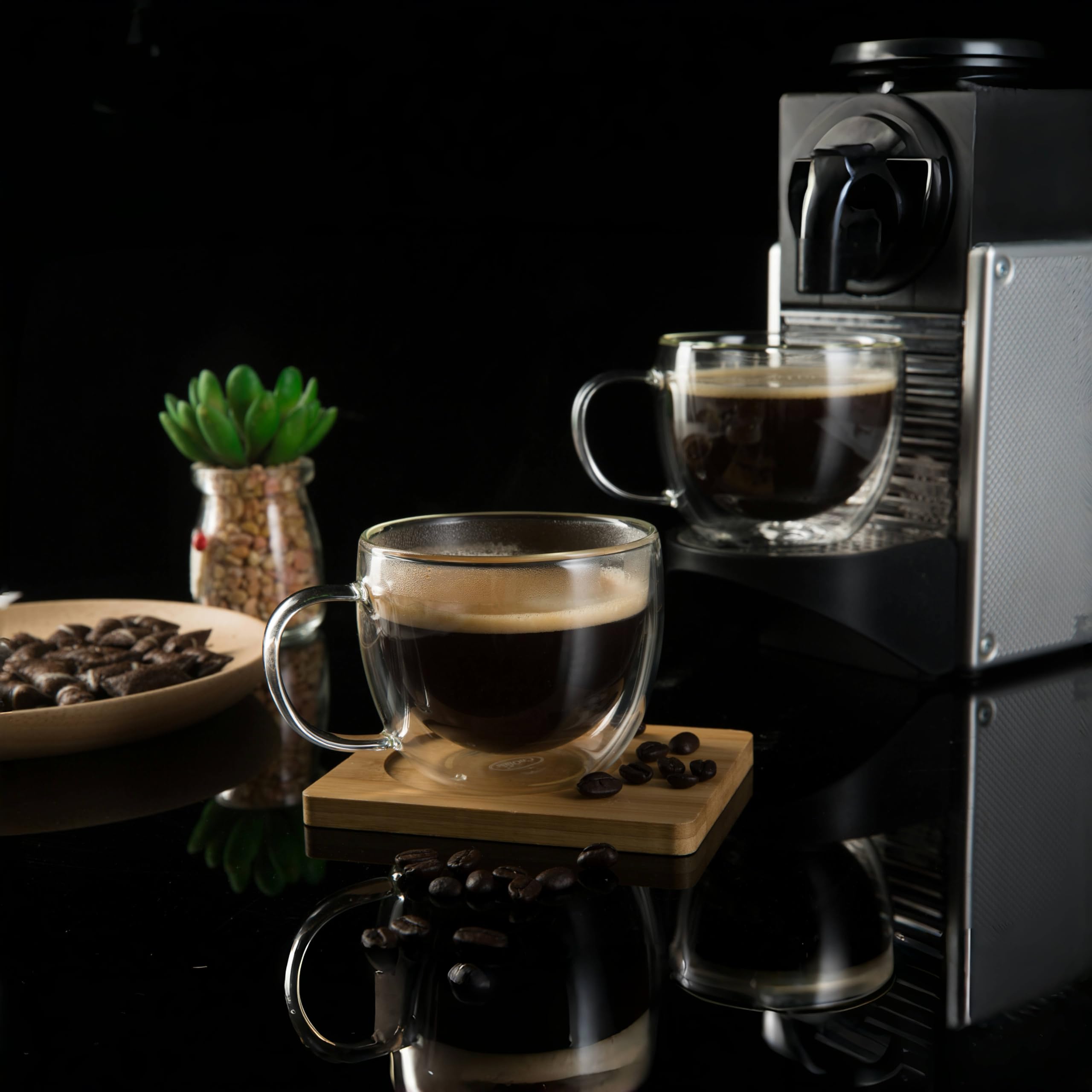 CNGLASS 8oz Double Wall Insulated Glass Coffee Mugs - Clear Espresso Cups with Handle for Hot & Cold Drinks, Perfect for Latte, Cappuccino, Tea - Set of 4 (Ideal for Home, Office & Cafe Use)