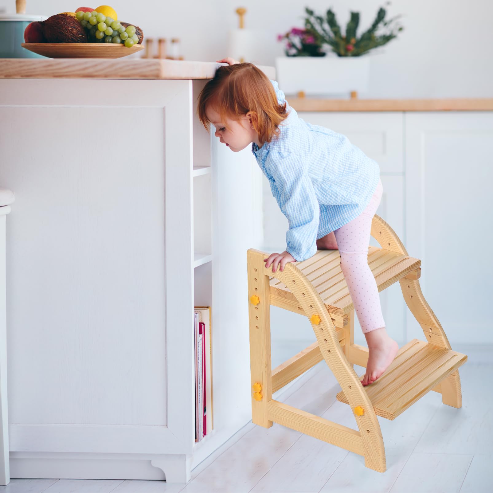**Adjustable Wooden Step Stool for Kids - Toddler Step Stool for Kitchen, Bathroom Sink & Potty Training - Safe & Sturdy Pine Step Stool for Toddlers (Perfect for Reaching Counters, Sinks & Toilets)**