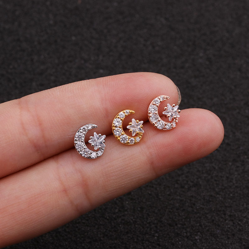 20G Cartilage Tiny Stud Earrings - Moon and Star Earrings for Women | HSPJ1950 | Perfect for Daily Wear, Gifts, and Special Occasions