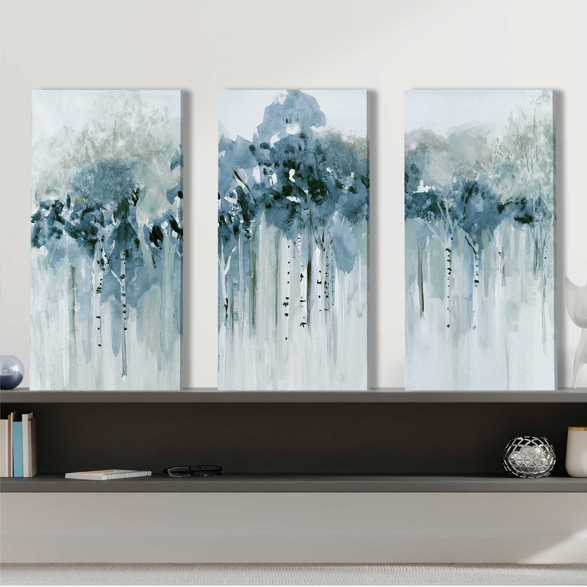 Blue Birch Morning by Susan Jill - 3 Piece Canvas Wall Art Set for Living Room, Bedroom & Office Decor