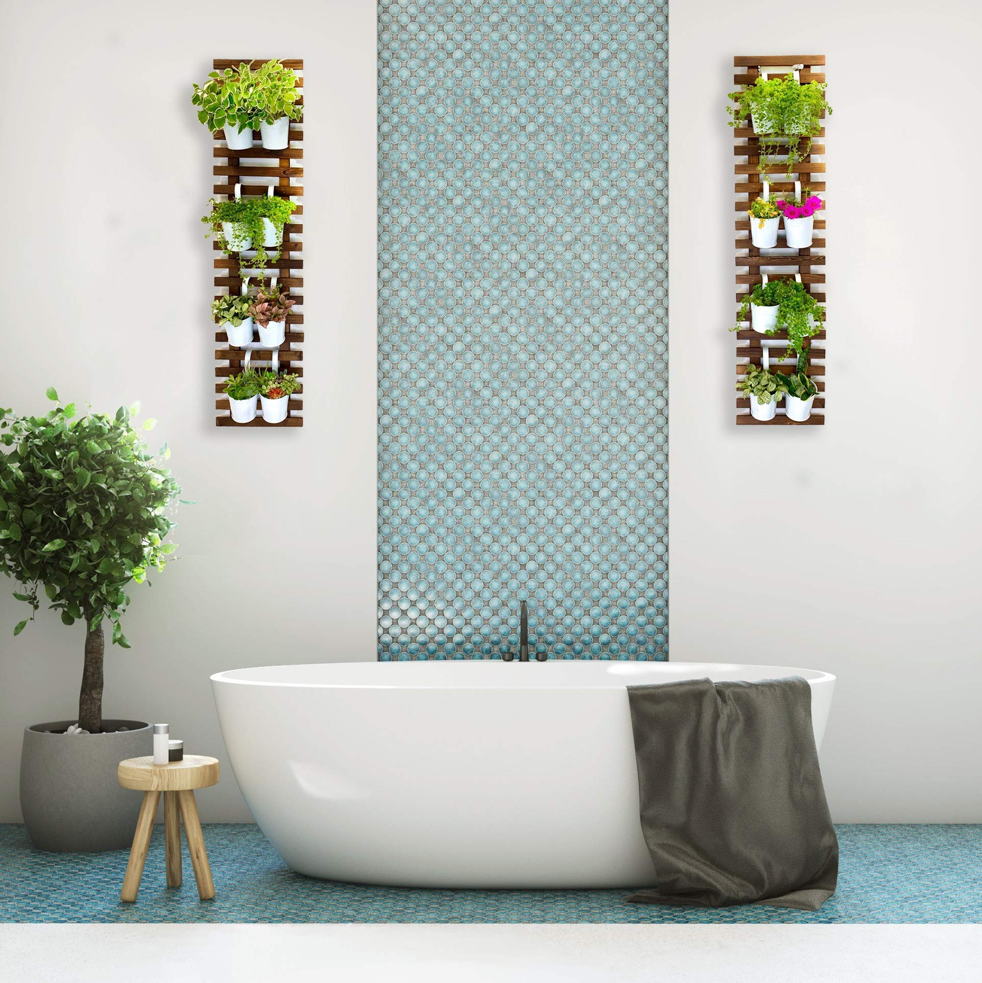 20 Pack 4 Inch Metal Flower Pots + 2 Pack Wooden Plant Holders - Vertical Garden Planter System for Indoor/Outdoor Wall Decor - Perfect for Living Walls, Balcony Gardens & Home Plant Decorations