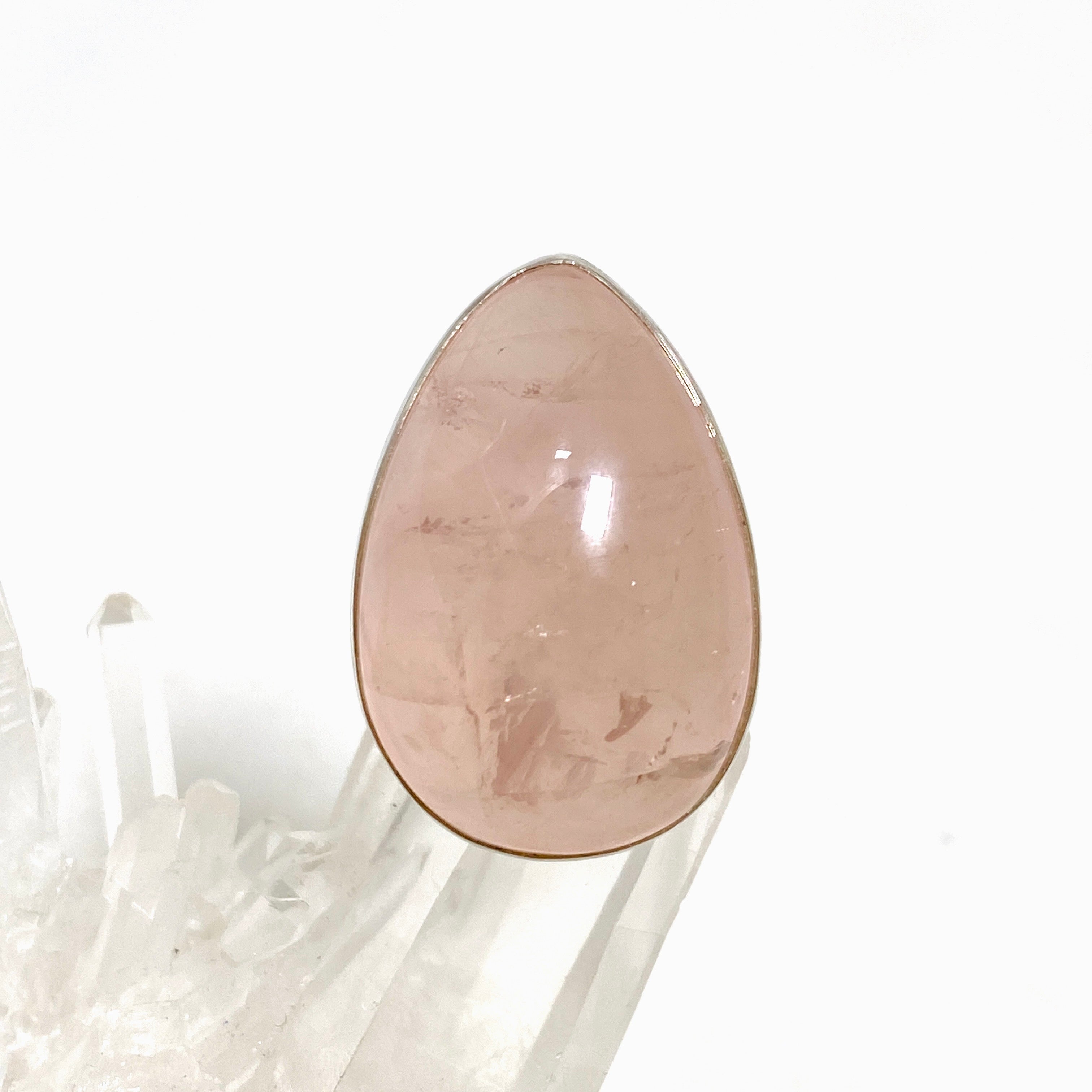 Rose Quartz Teardrop Cabochon Ring - Size 10 - KRGJ1308 - Elegant Handmade Jewelry for Women, Perfect for Weddings, Parties & Everyday Wear