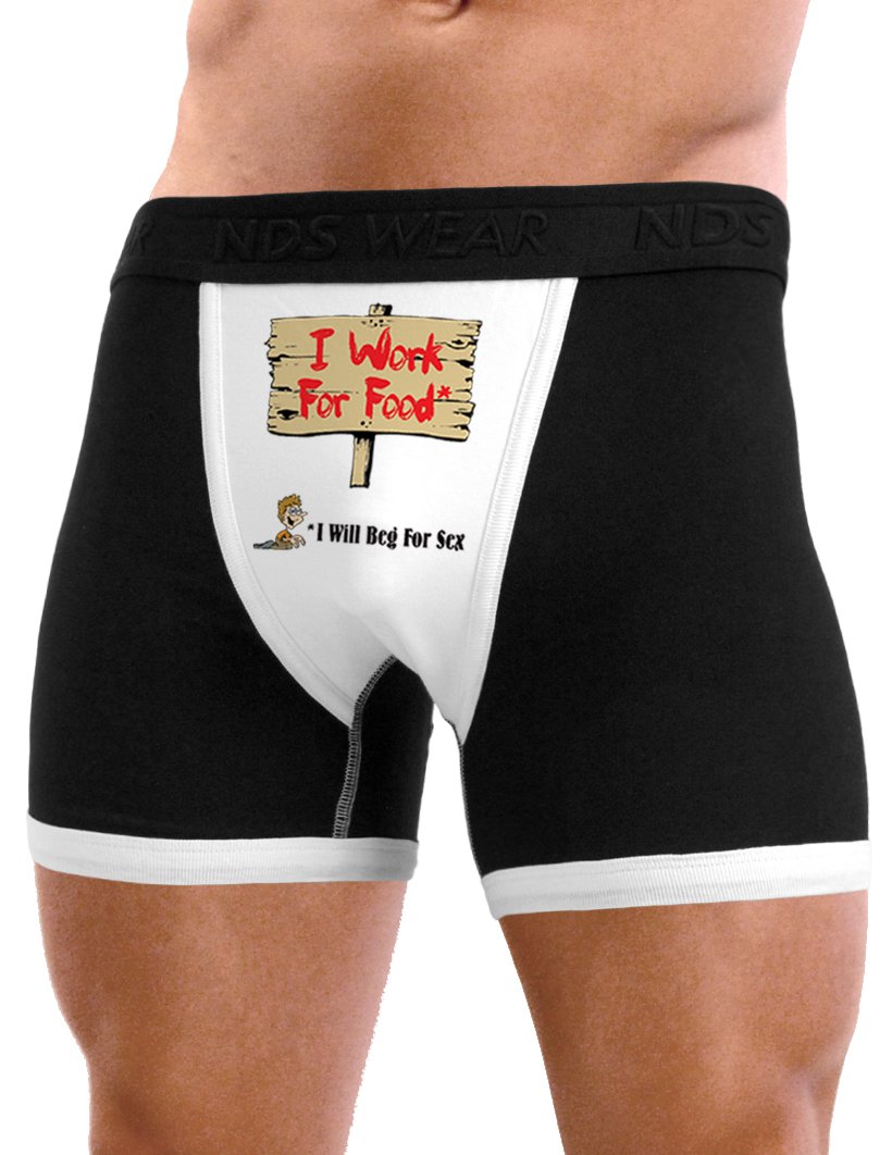 Funny NDS Wear 'Will Work for Food & Beg for Sex' Men's Boxer Briefs - Comfortable Cotton Underwear for Casual Wear & Gag Gifts