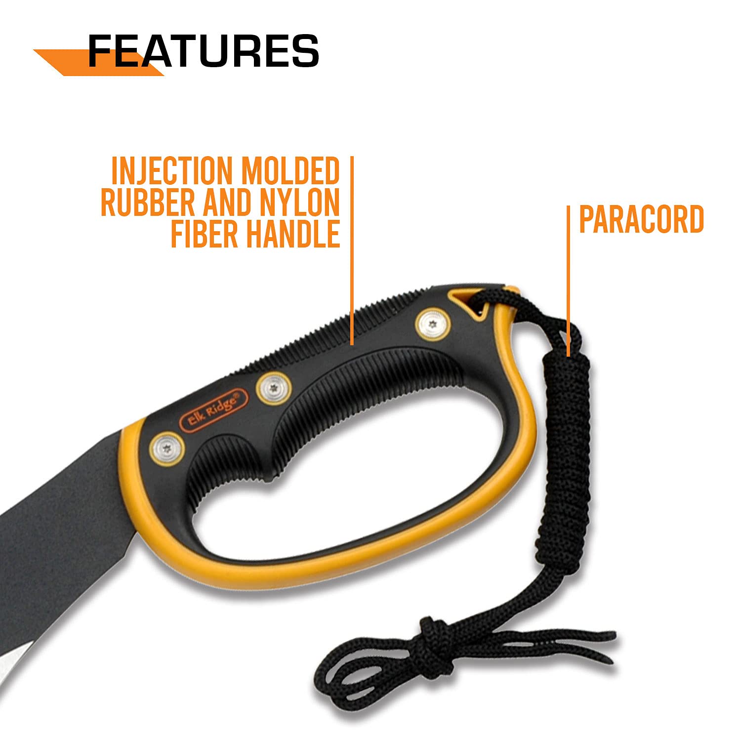 Elk Ridge 20.5-inch Fixed Blade Machete with Black Stainless Steel Blade - Orange & Black Ergonomic Handle, Lanyard & Nylon Sheath - Perfect for Camping, Hunting, Survival & Outdoor Adventures (ER-280)