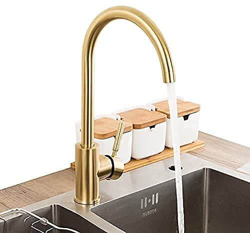 360° Rotating Brushed Gold Stainless Steel Kitchen Faucet - Hot & Cold Water Mixer Tap with Durable Surface for Modern Kitchen Sink | Perfect for Cooking, Washing Dishes & Food Prep