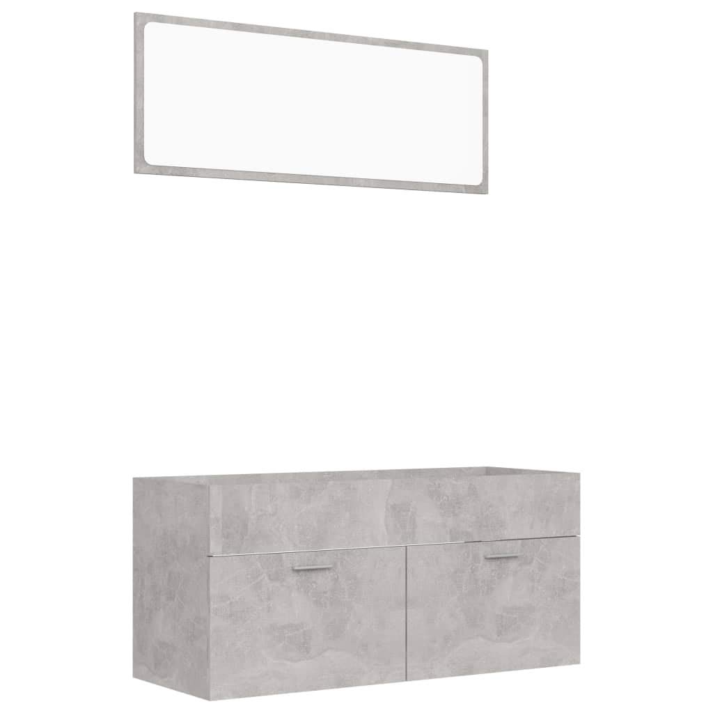 Warmliving 2-Piece Bathroom Vanity Set with Mirror & Storage Cabinet - Chipboard Bathroom Furniture in Concrete Gray | Perfect for Small Bathrooms, Powder Rooms & Apartment Makeovers