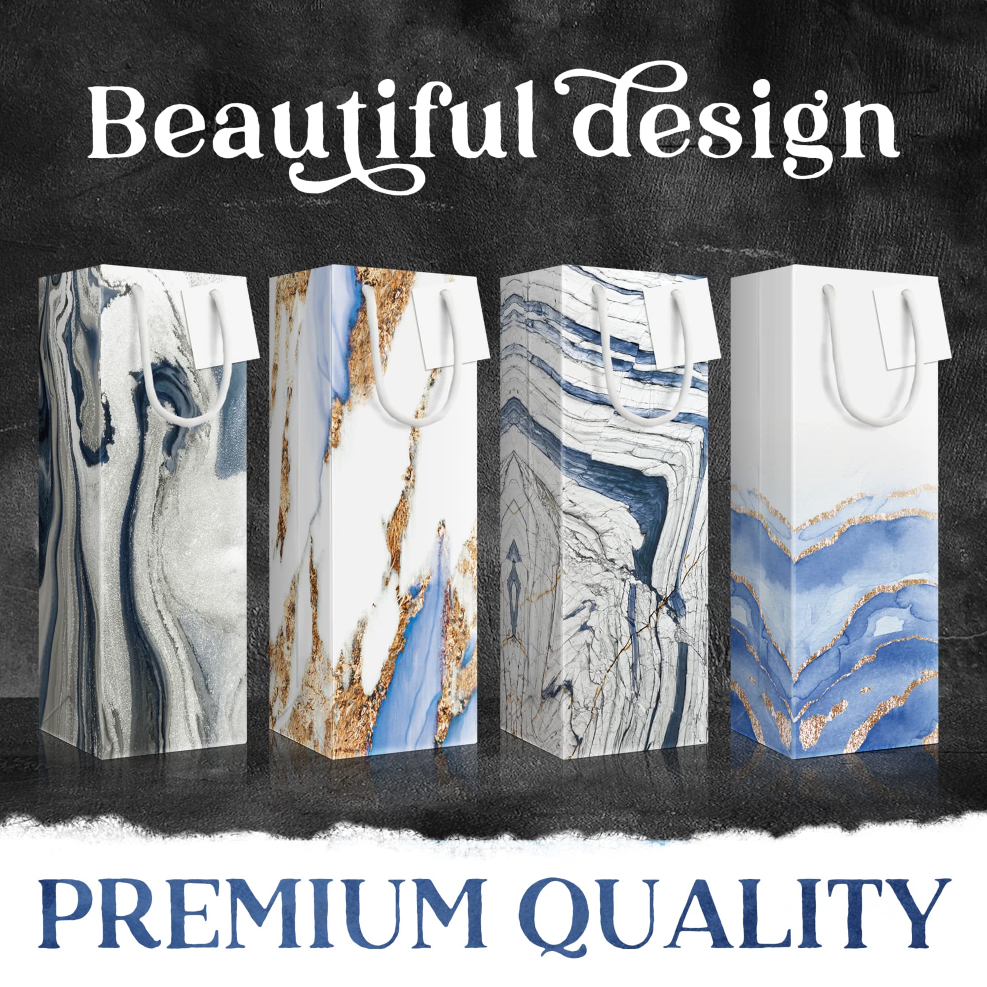 Luxury Marble Design Wine Bottle Gift Bags - Set of 12 Tall Elegant Wine Bags for Wedding, Anniversary & Holiday Gifting - Perfect for Champagne, Liquor & Wine Bottles