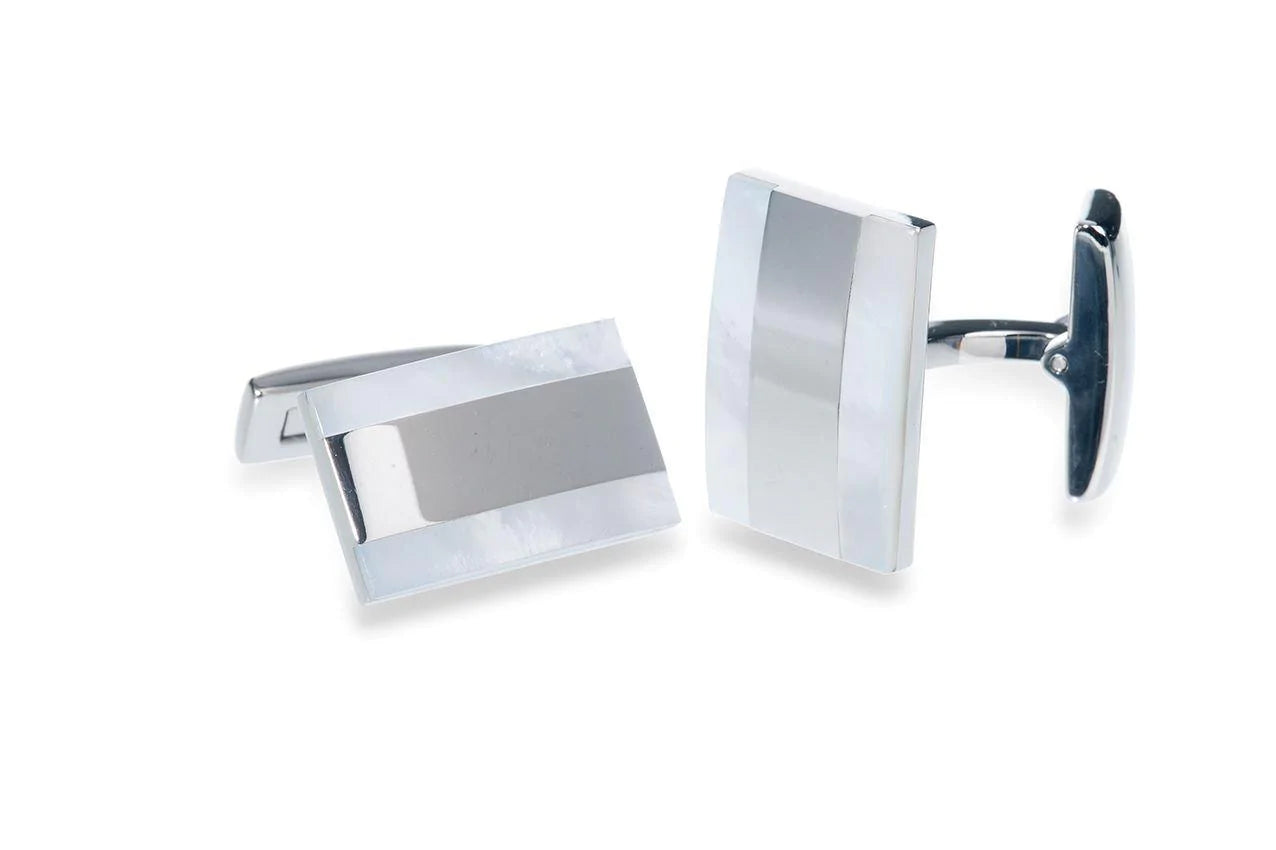 Elegant Rhodium Plated Mother of Pearl Cufflinks for Men - Perfect Wedding Gift for Groom, Best Man & Usher - CAVENDISH Collection | Ideal for Formal Events, Business Meetings & Special Occasions