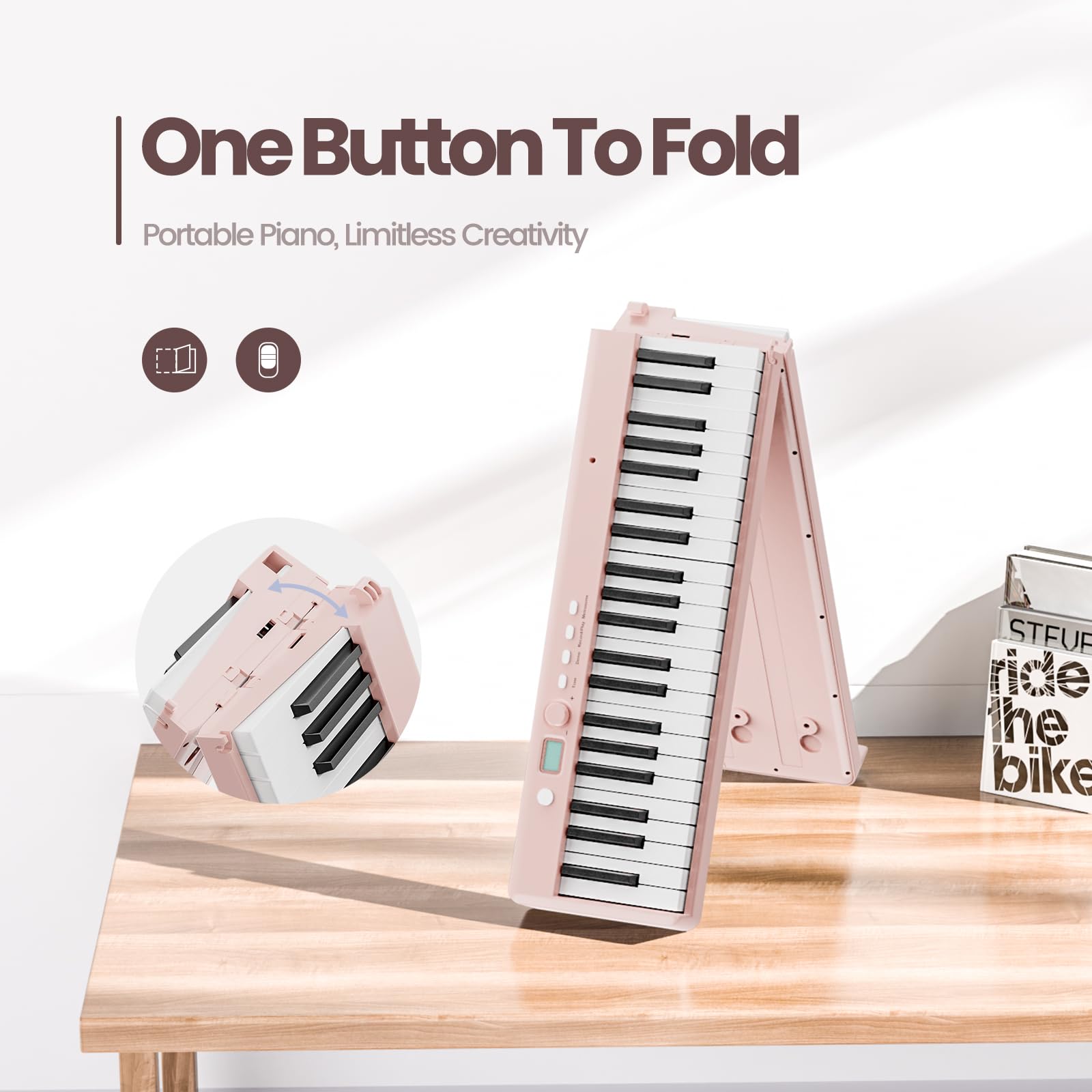 88-Key Portable Digital Piano Keyboard - Full Size, Semi-Weighted Keys with Touch Sensitivity | Bluetooth MIDI Controller | Includes Carrying Bag - Perfect for Home Practice, Studio Recording & Live Performances (Pink)