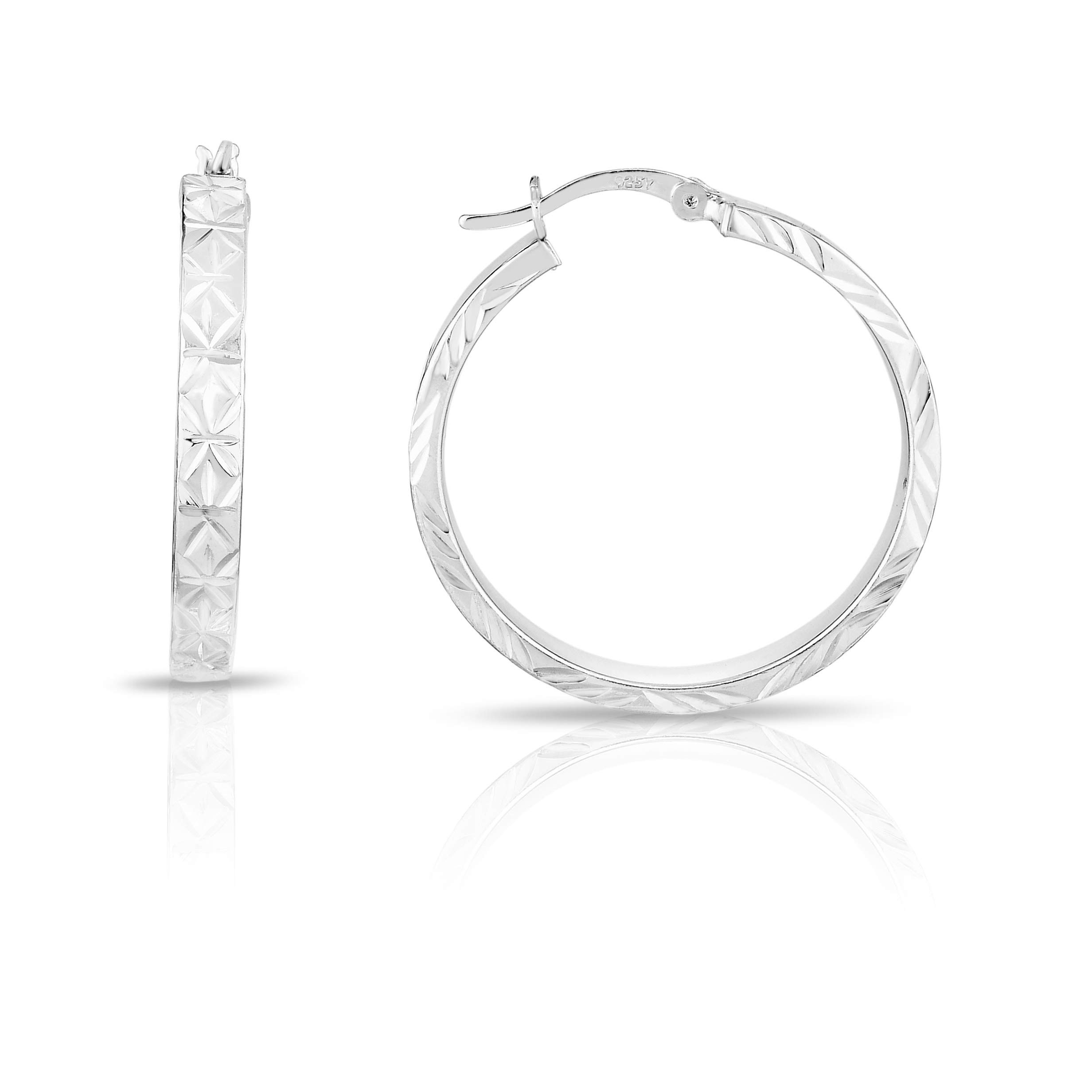 Premium Sterling Silver Hoop Earrings with Diamond Cut - Elegant Dainty Jewelry for Women | Perfect for Everyday Wear, Office & Special Occasions