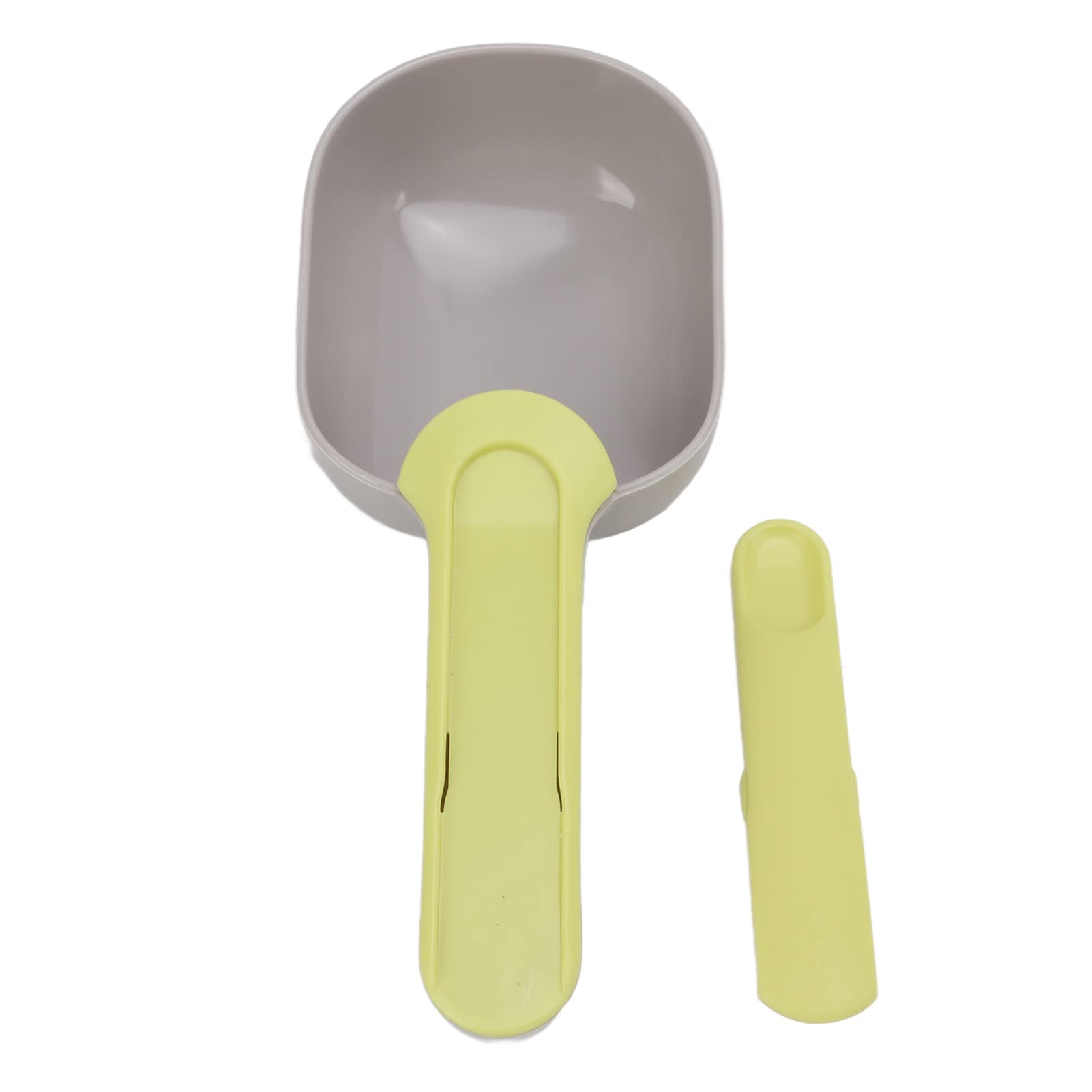Dog Food Scoop with Multifunctional Clip Design - Long Handle Pet Food Can Spoon for Cats & Dogs (Grey + Green) | Perfect for Dry & Wet Pet Food Storage & Feeding