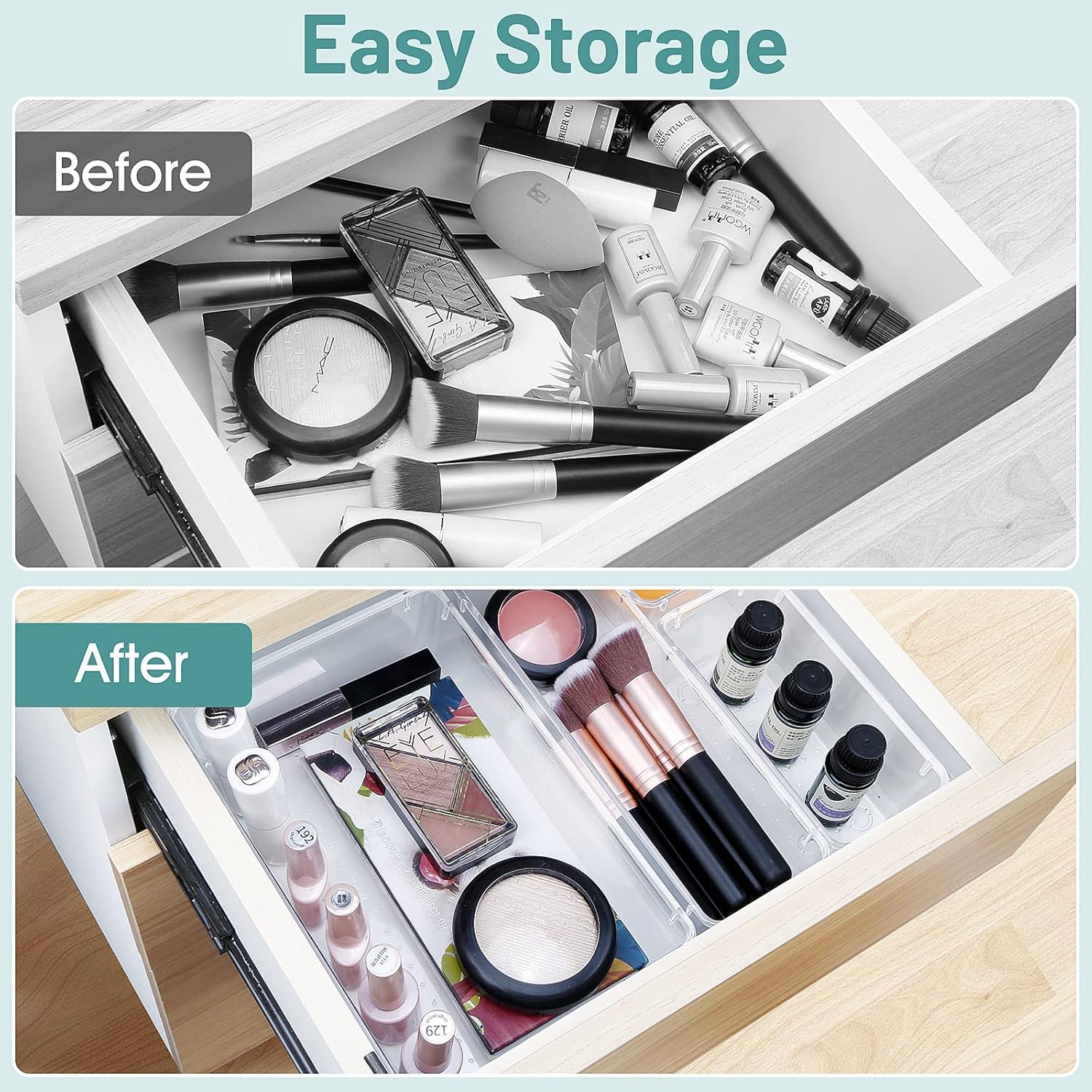 28-Piece Clear Plastic Drawer Organizer Set - 4 Sizes Desk Drawer Dividers & Storage Bins for Makeup, Jewelry, Gadgets | Perfect for Kitchen, Bedroom, Bathroom & Office Organization