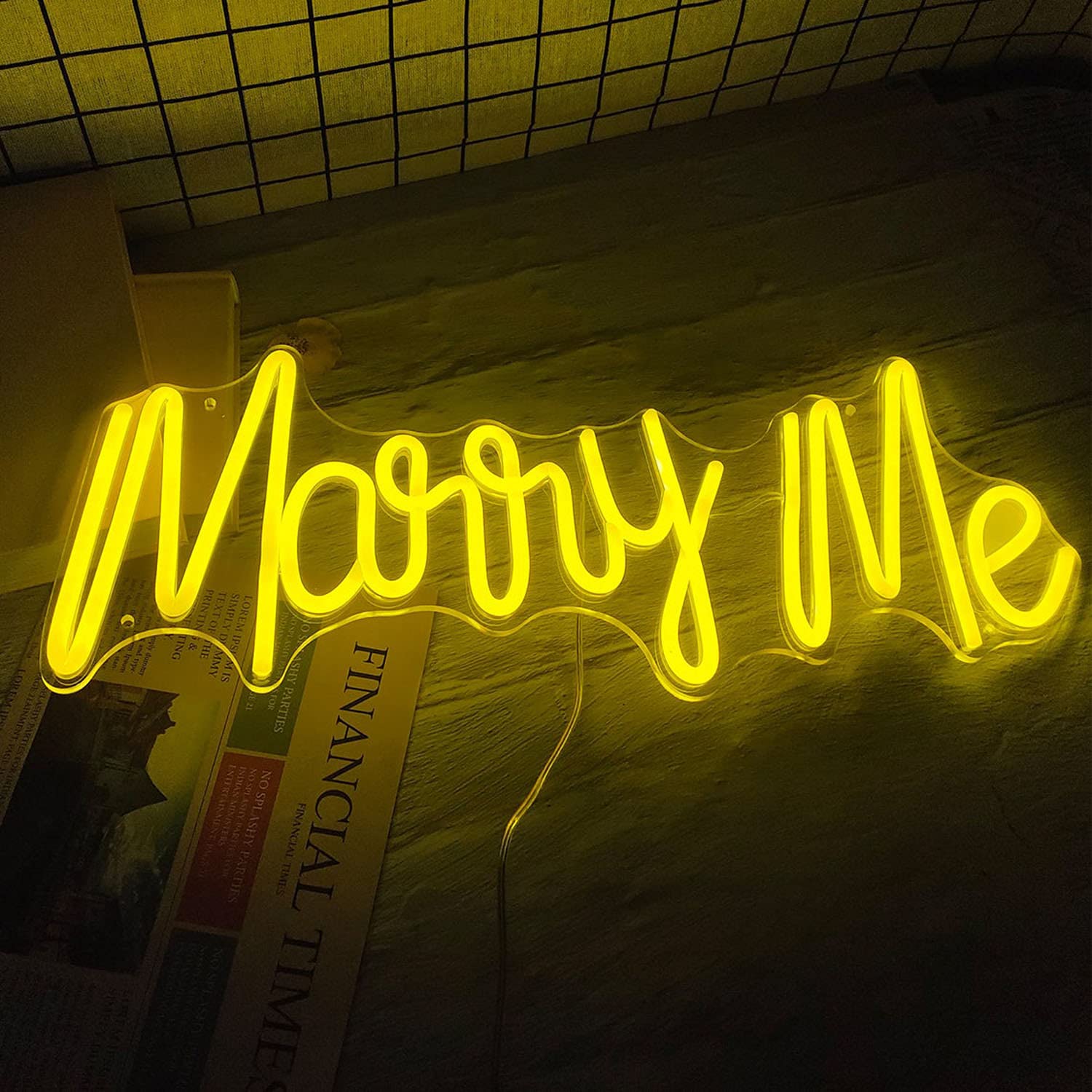 Marry Me Neon Sign - Custom LED Wall Art for Weddings, Anniversaries & Parties | Romantic Home Decor & Unique Gift Idea | Perfect for Bedroom, Living Room & Wedding Venue Decorations (Yellow, 50cm)