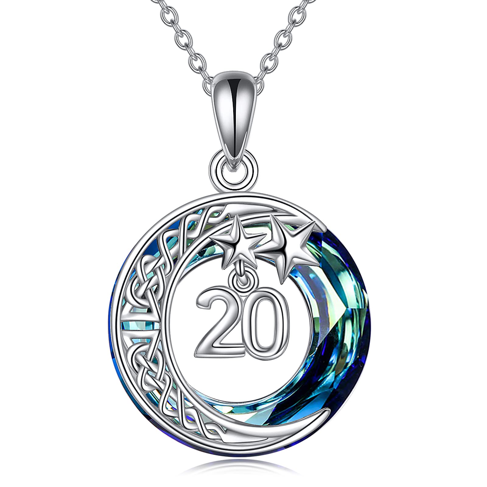 925 Sterling Silver Crescent Moon Necklace with Blue Crystal - Elegant Moon Star Pendant Jewelry for Women, Perfect Christmas & Birthday Gift for Her, Mom, Wife, Girlfriend | Ideal for Date Nights, Anniversaries & Special Occasions