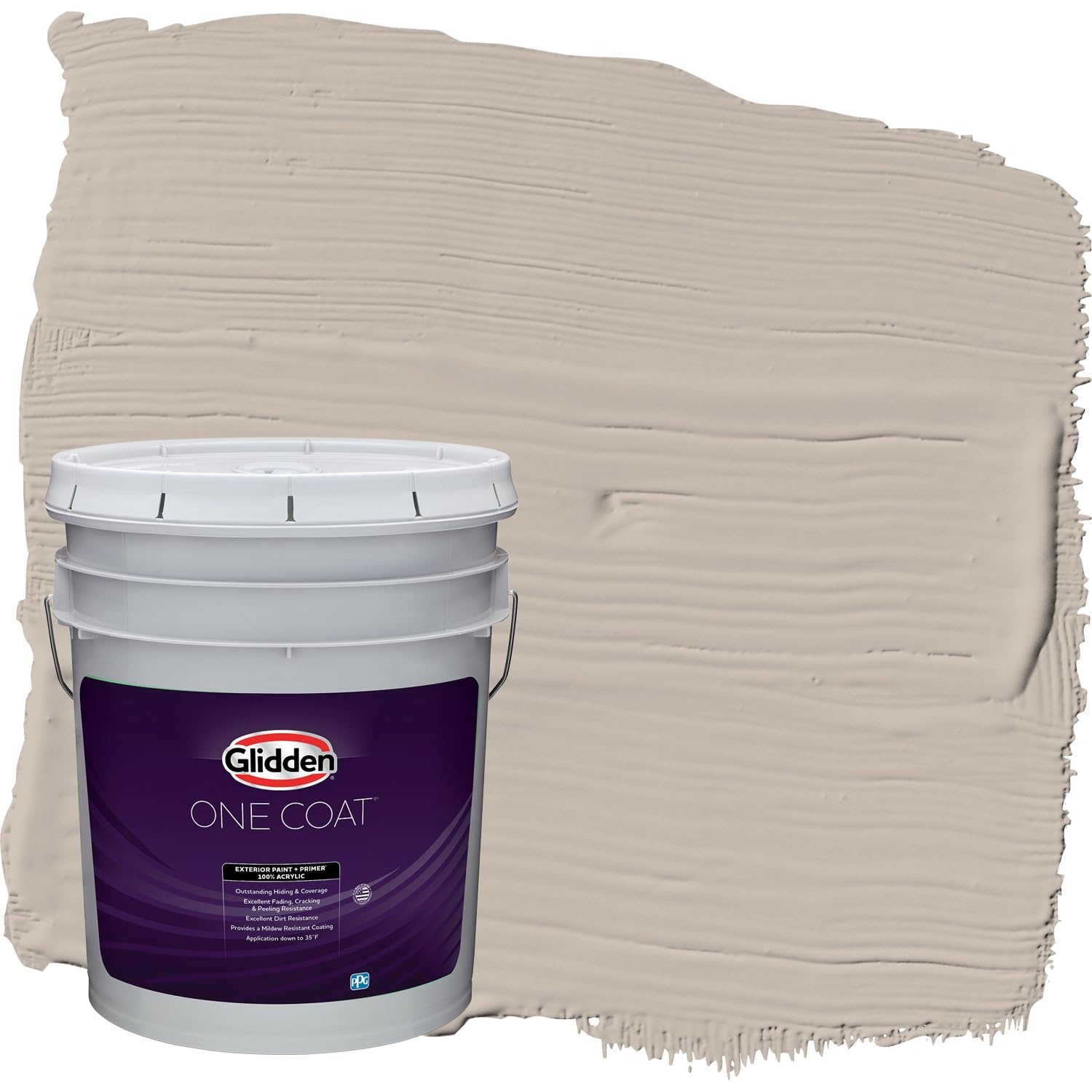 Glidden Exterior Paint + Primer in Greige/Legendary - One Coat Satin Finish, 5-Gallon Bucket - Perfect for House Siding, Fences & Outdoor Projects