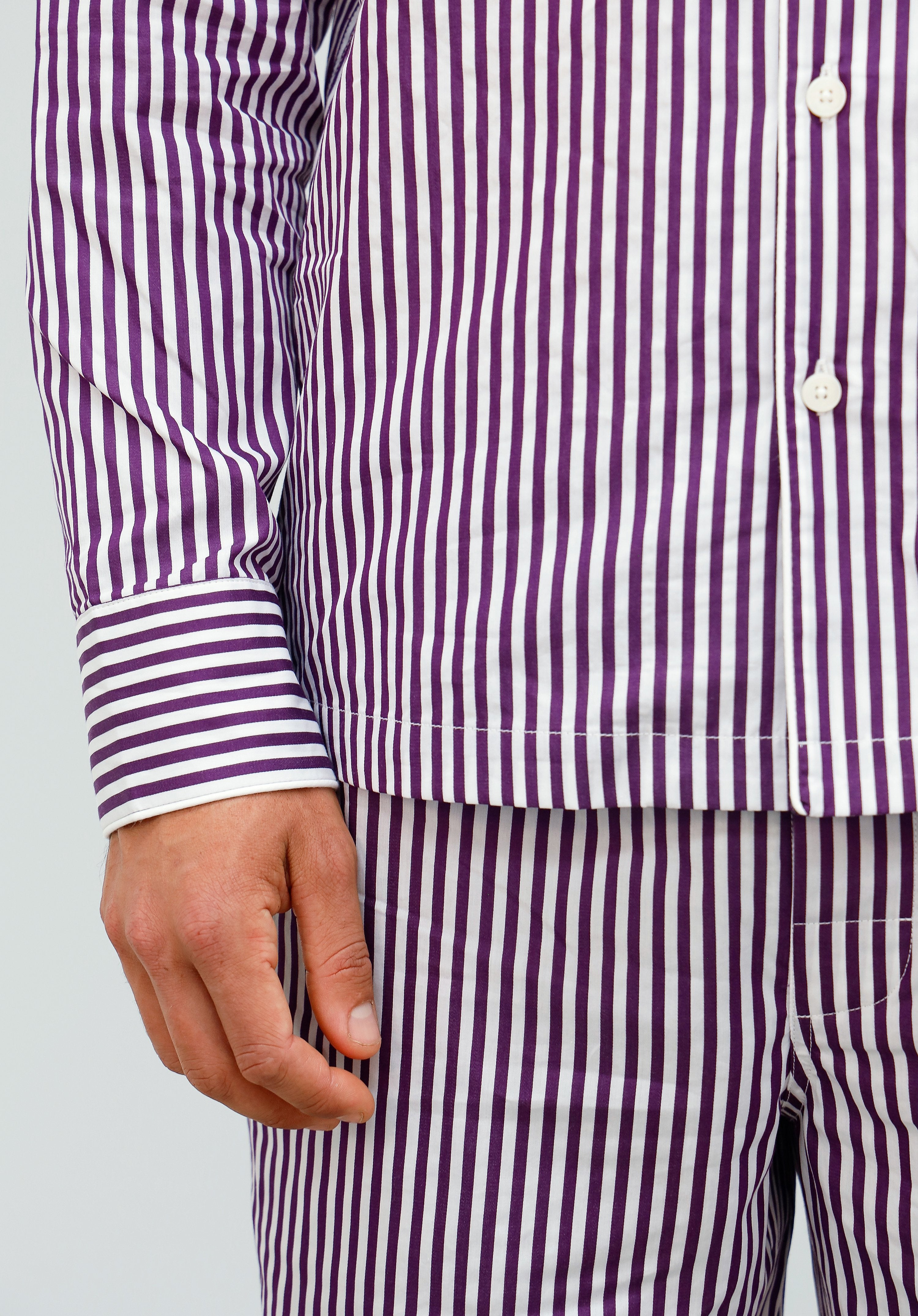 Henry Pajama Set - Soft Purple Sateen Striped Sleepwear for Men & Women | Cozy Lounge & Bedtime Comfort