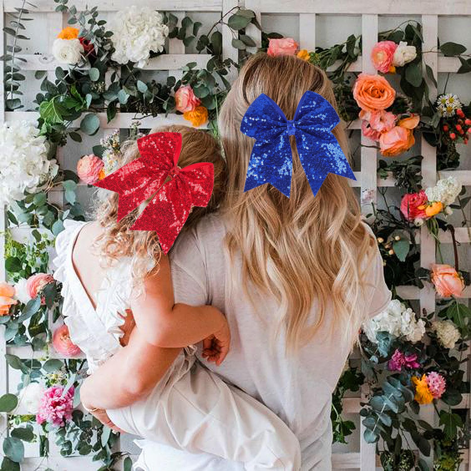 7 Inch Large Jumbo Glitter Cheer Bow Clip - Sequin Hair Bow with Tails for Girls & Teens - Perfect for Softball, Cheerleading Outfits & Uniforms (Red) - Great for Competitions, Games & School Spirit Events