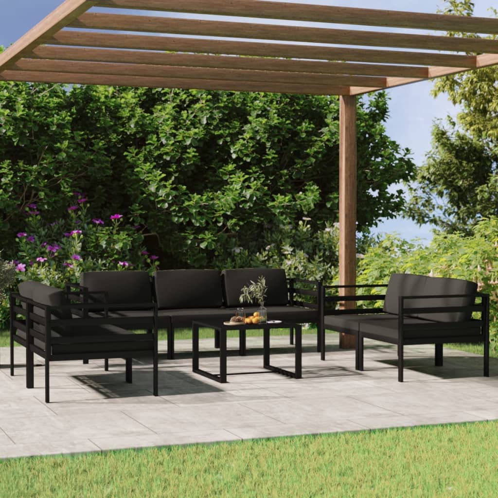vidaXL 8-Piece Aluminum Patio Lounge Set with Cushions, Anthracite Outdoor Modular Furniture - Weather-Resistant, Comfortable Sectional Sofa for Garden, Poolside & Backyard Relaxation