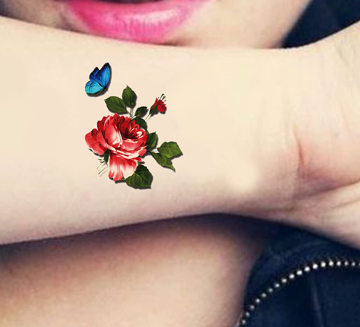 Waterproof Temporary Tattoo Stickers for Men & Women - 3D Realistic Flowers, Butterflies, Stars, Angels, Wolves & Armband Designs (3D-54, 19x9cm) - Perfect for Parties, Halloween, Cosplay & Body Art