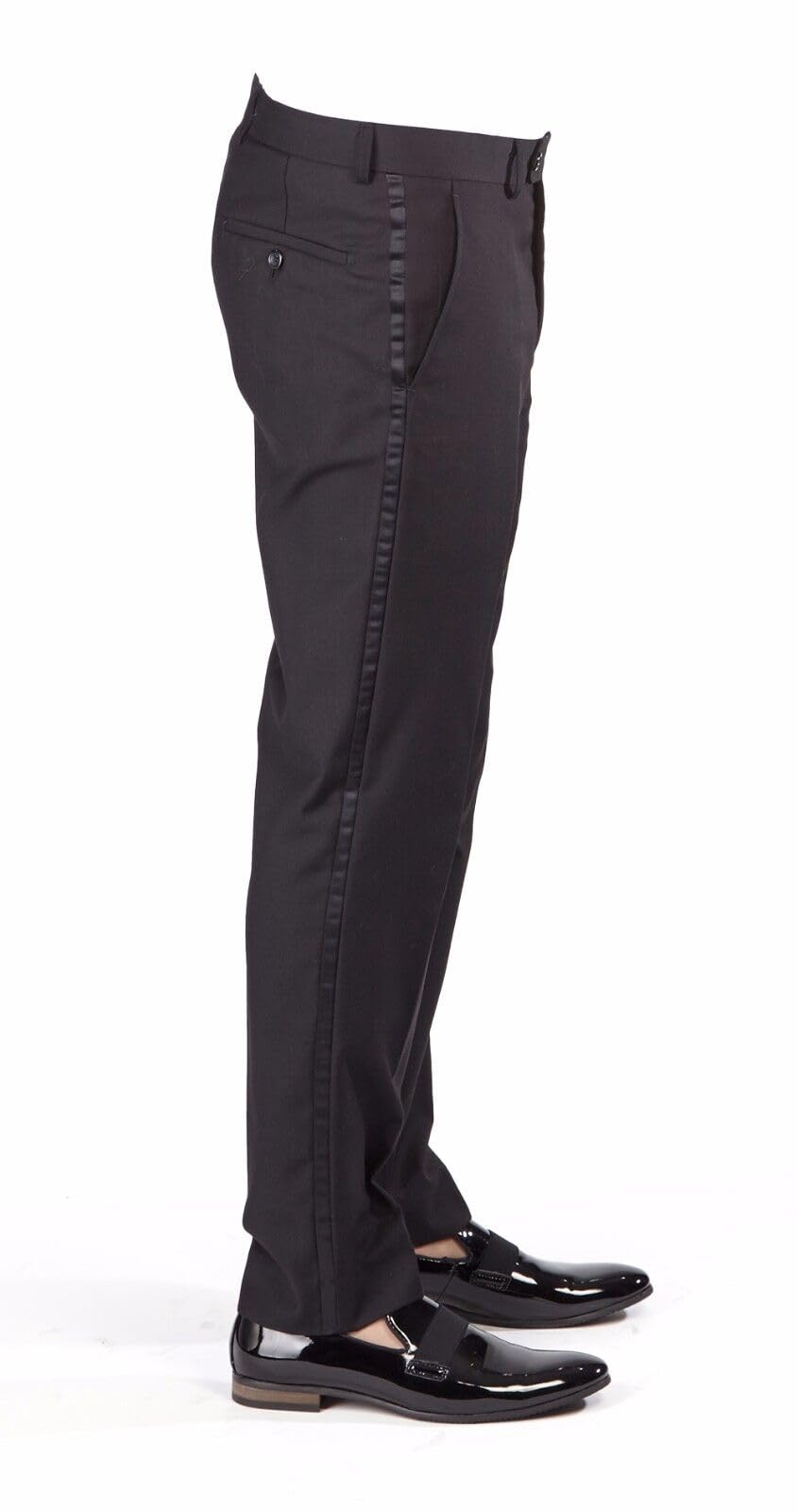 AZAR MAN Slim Fit Men's Suit Tuxedo - Black 2 Button Satin Lapel Formal Suit with Flat Front Pants | Perfect for Weddings, Prom, Business Meetings & Special Occasions