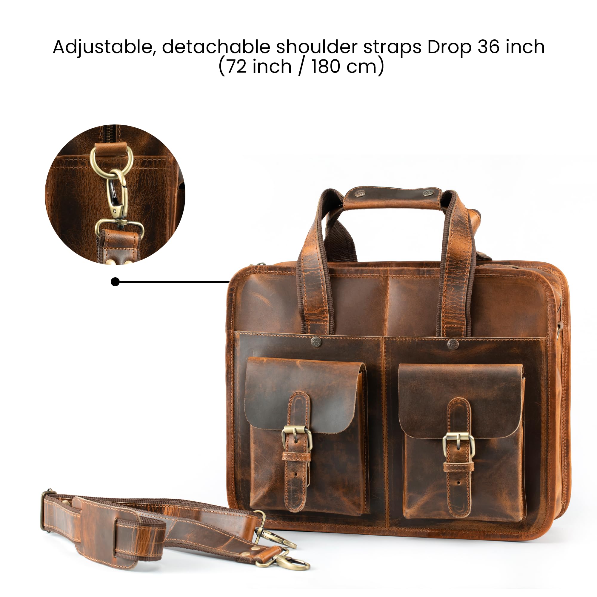 Premium Handmade Leather Laptop Briefcase for Men & Women - Arthur Travel Messenger Bag Fits 15 Inch Laptop - Crossbody Satchel for Office Work, Business Travel & Daily Commute