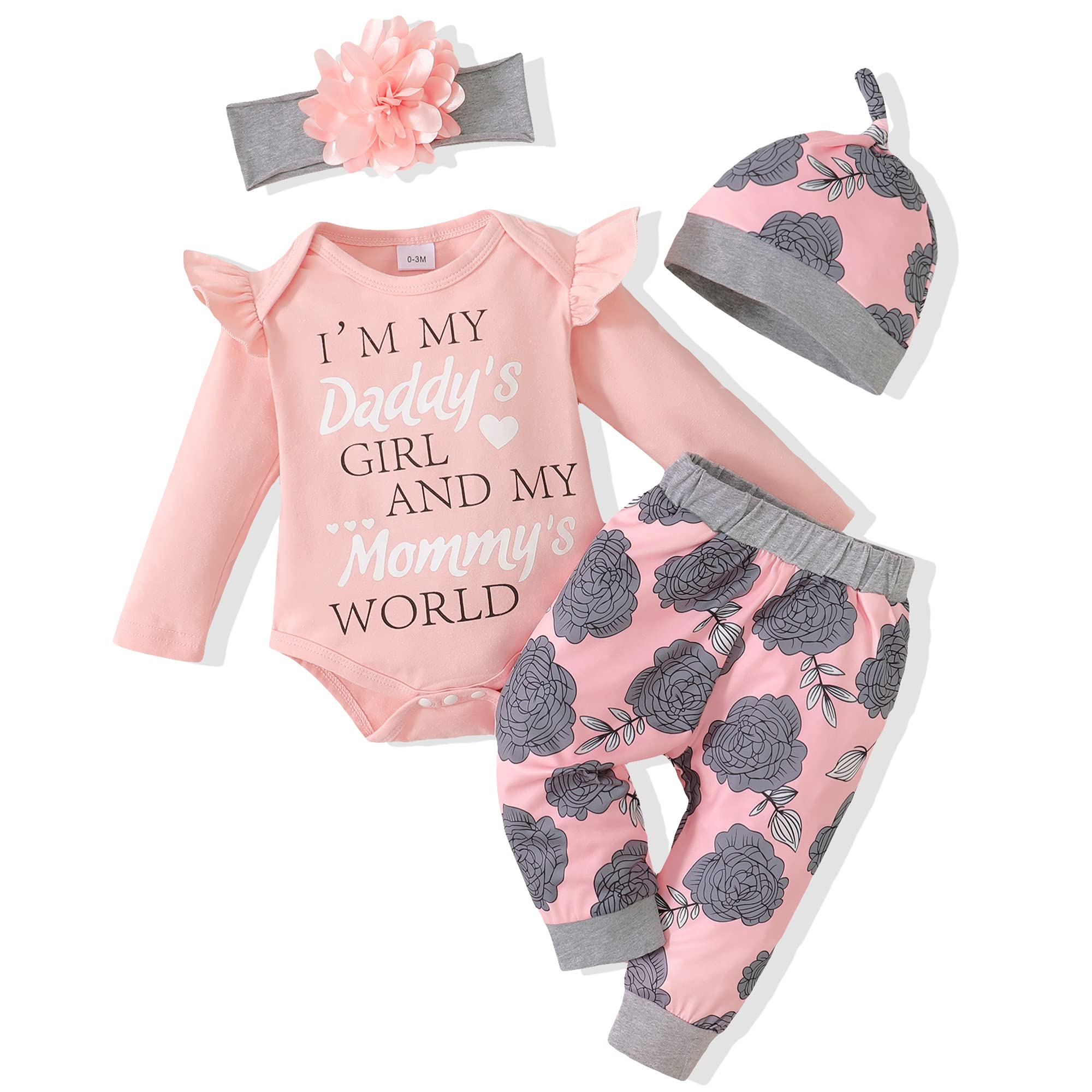 Renotemy Newborn Baby Girl Clothes Set - Cute Floral Ruffle Romper & Pants Outfits for Infants & Toddlers | Perfect for Photoshoots, Parties & Daily Wear