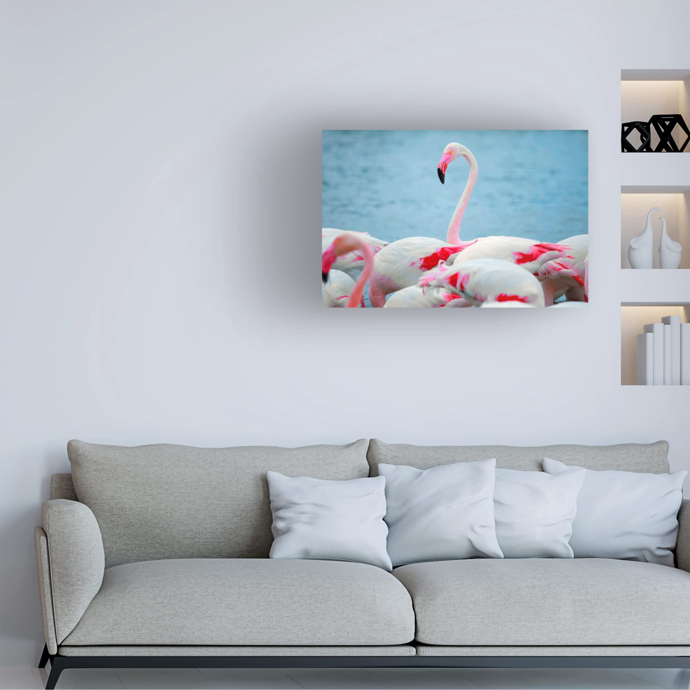 Trademark Fine Art 'Flamboyant Of Flamingos 4' Canvas Wall Art Print by Ben Heine - Tropical Pink Flamingo Painting for Living Room, Bedroom & Office Decor