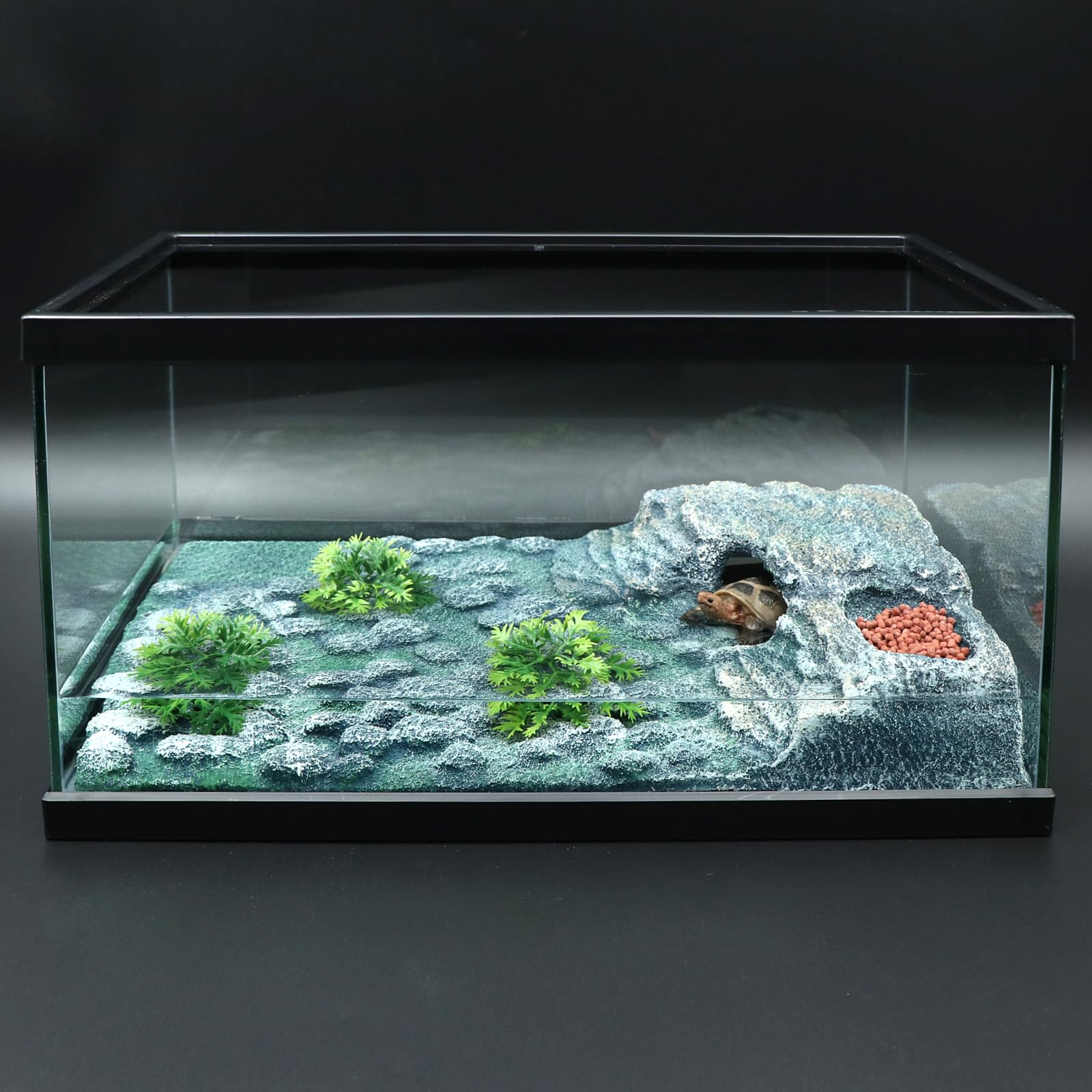AQUA KT Turtle Ramp - Basking Platform & Hideout for Aquatic Turtles - Includes Food Bowl & Terrarium Plants - Complete Aquatic Turtle Habitat Decor Kit (1 Pack) - Perfect for Turtle Tanks, Aquariums & Reptile Enclosures