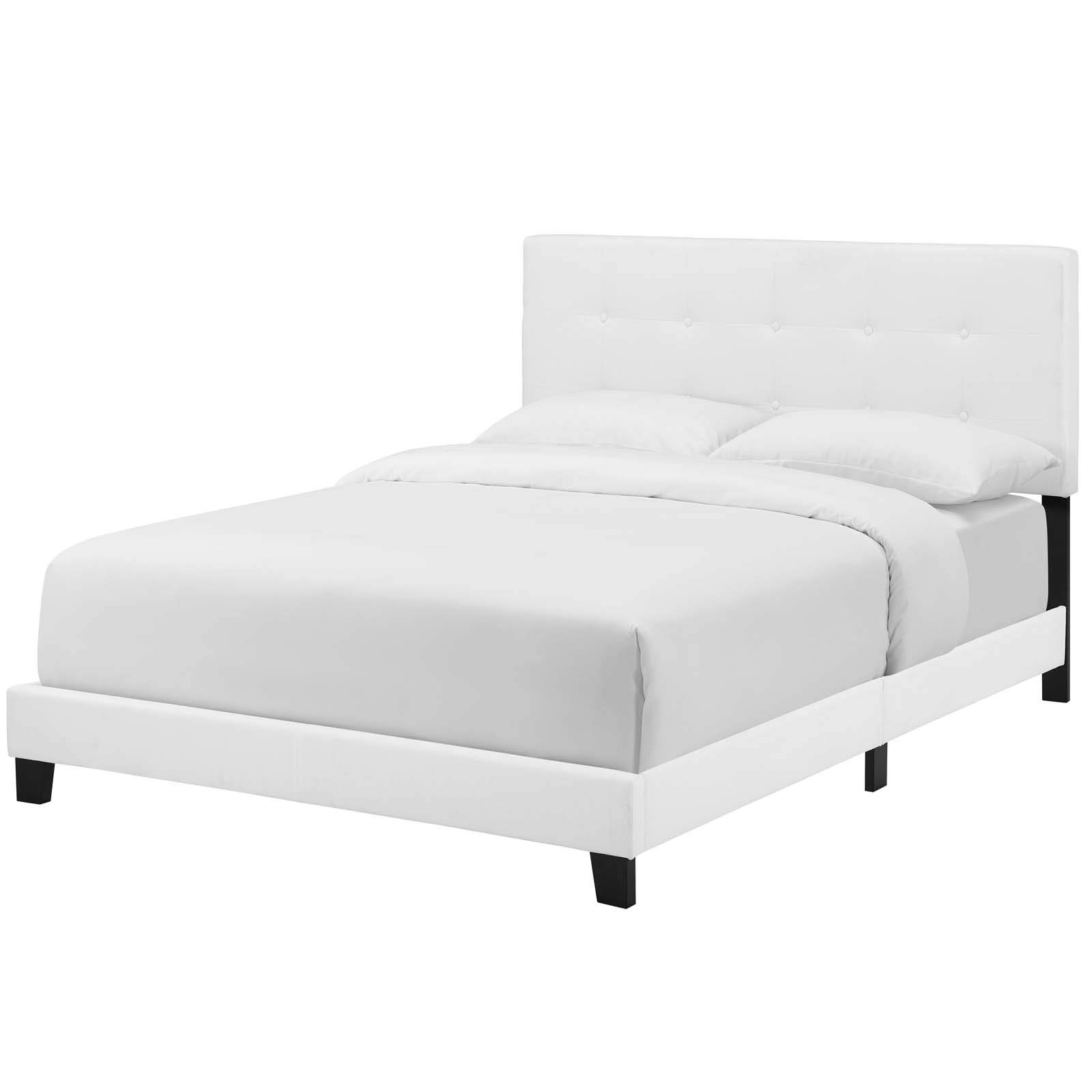 Modern Contemporary Urban Design White Fabric Platform Bed Frame - Perfect for Minimalist and Scandi Bedroom Styles