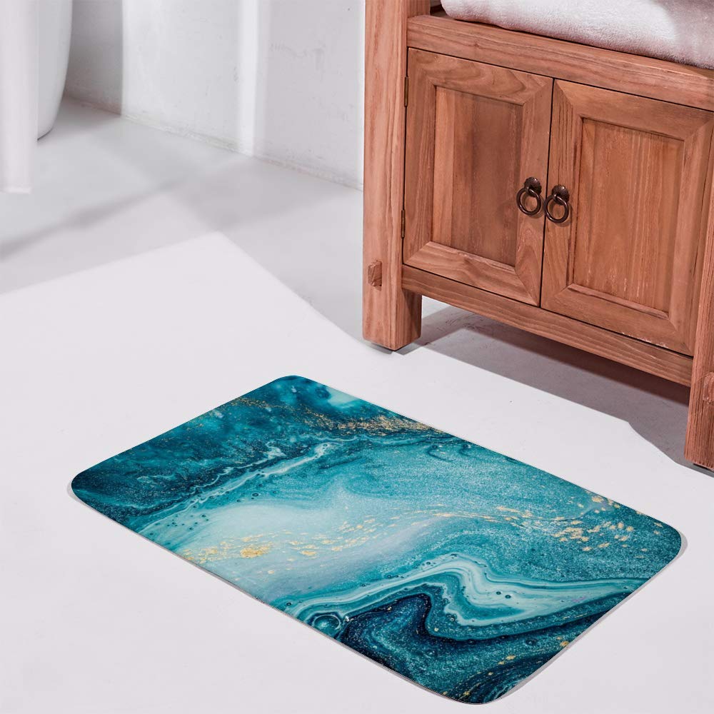 Non-Slip Bath Rug - Ocean Art Luxury Bath Mat, Super Absorbent Microfiber Velvet Shower Rug, Soft Bathroom Floor Carpet (24x16 Inch) for Bathroom, Shower & Entryway Decor