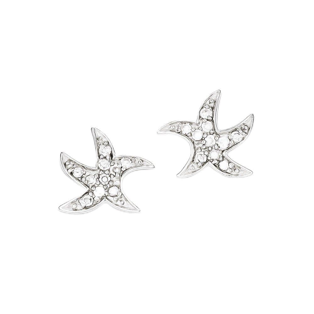 Rhodium-Plated Sterling Silver CZ Starfish Earrings for Women – Perfect for Beach Vacations, Summer Parties & Gift Giving