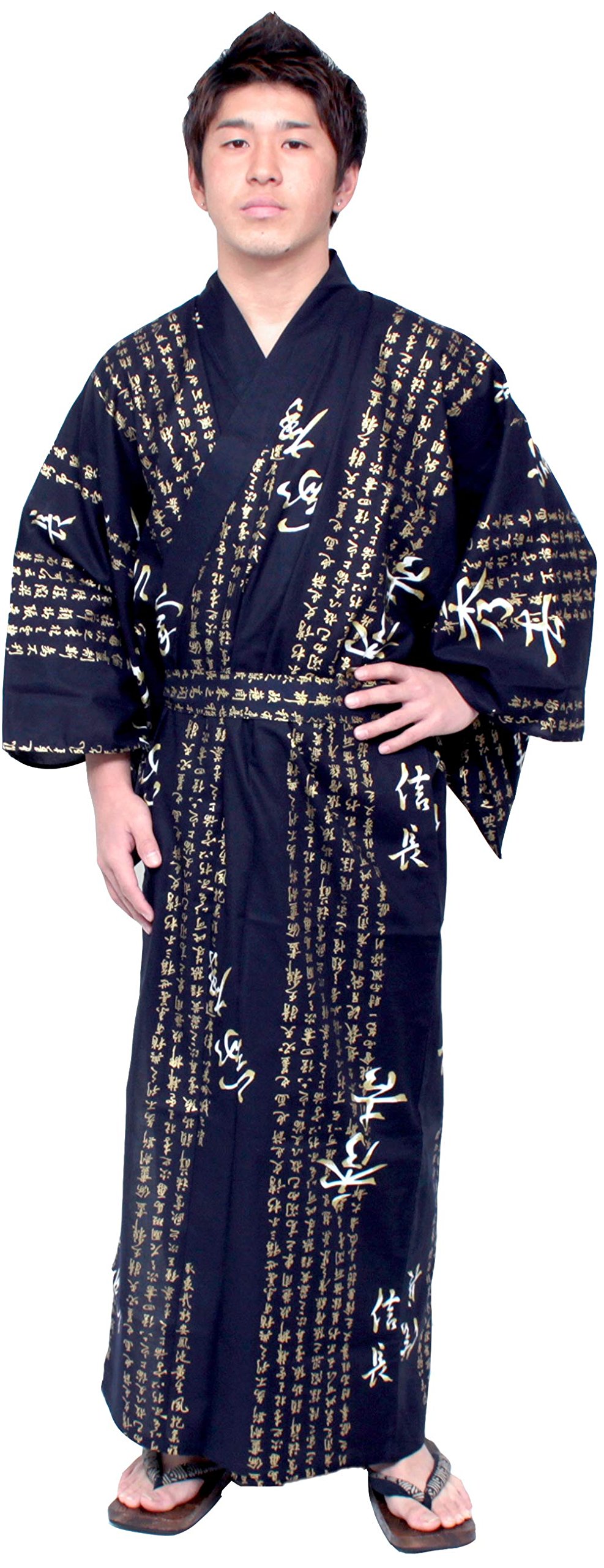 Japanese Kimono Yukata Long Robe for Men - 100% Cotton Samurai Costume (Large Size 60