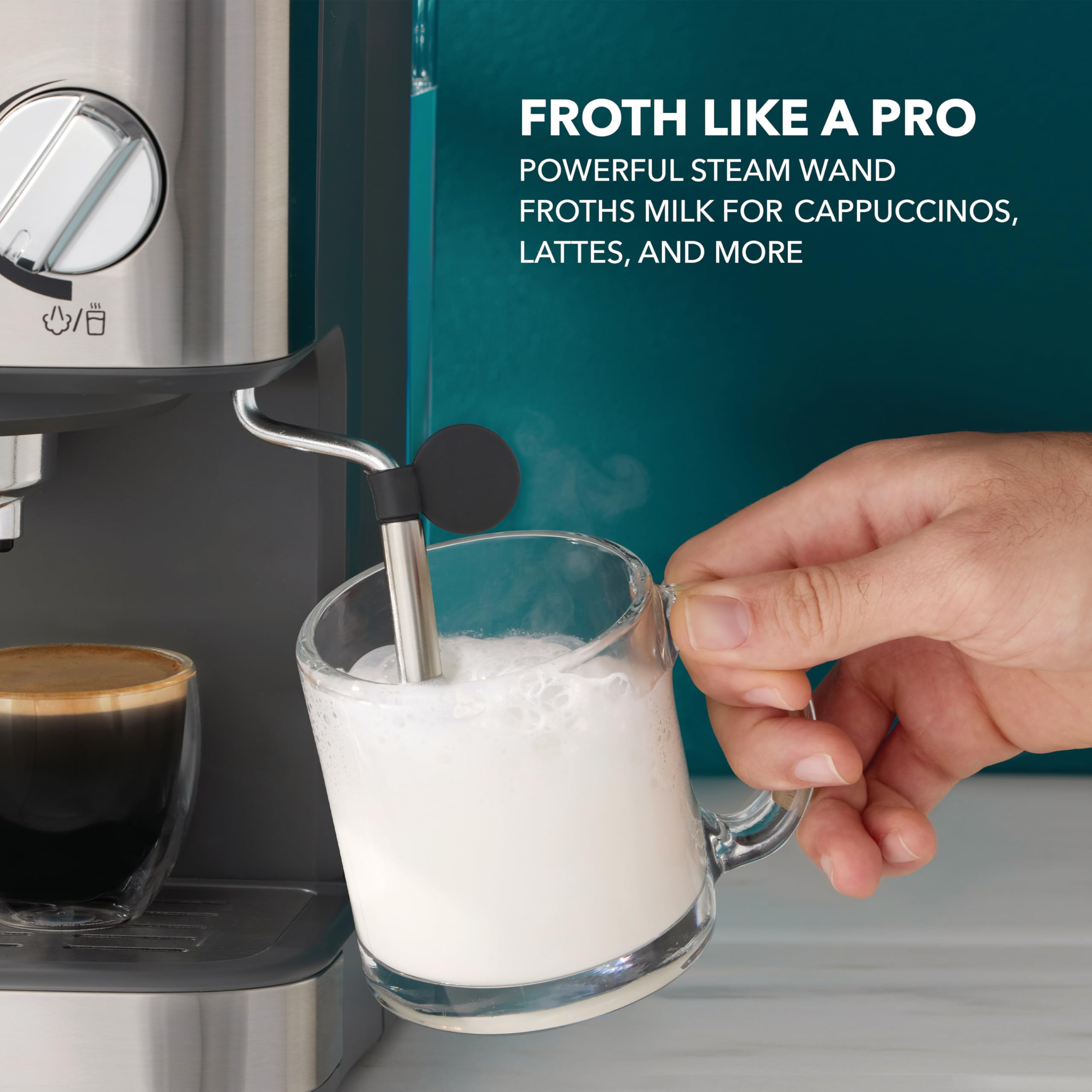 Mr. Coffee Compact Espresso and Cappuccino Machine - 15-Bar Pump Stainless Steel Programmable Coffee Maker with Steam Wand for Home & Office Use | Perfect for Espresso, Latte & Cappuccino Lovers