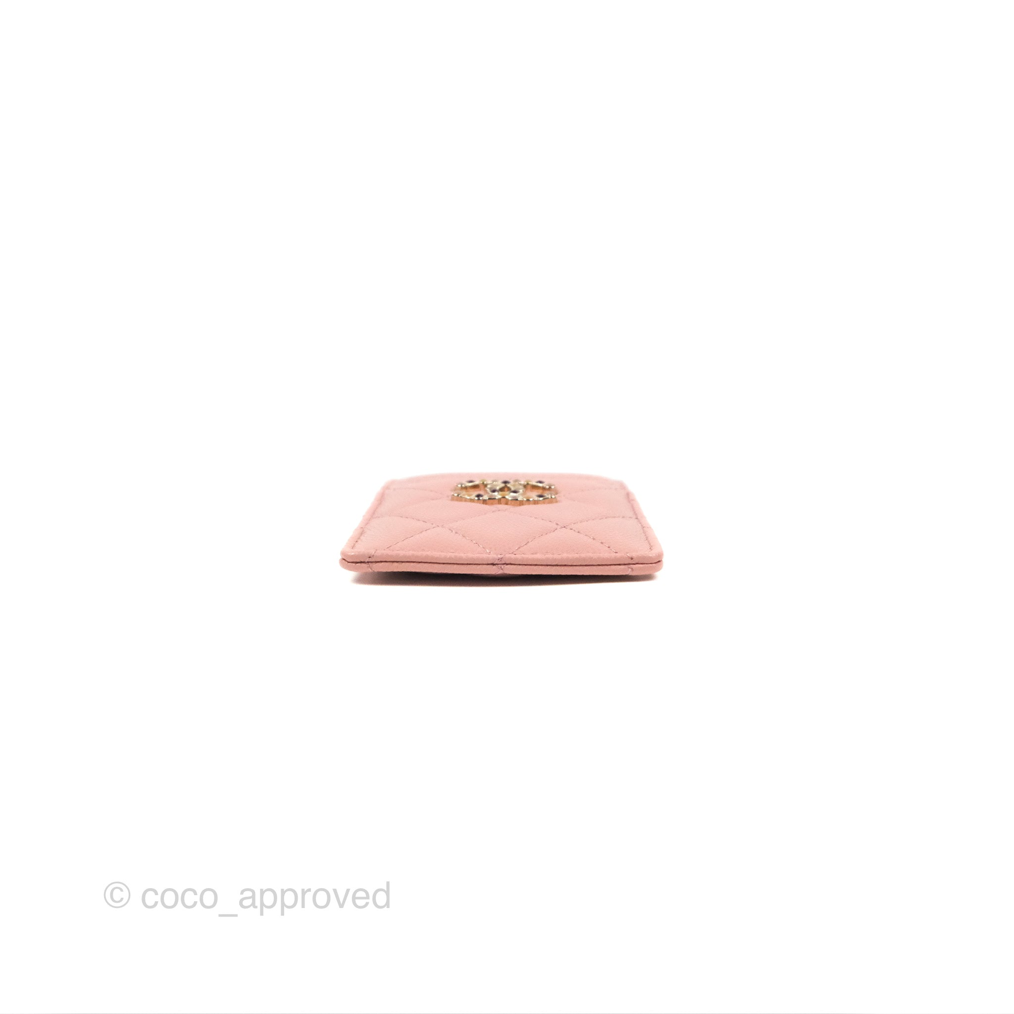 Chanel CC Resin Stone Card Holder in Pink Caviar with 23K Gold - Luxury Compact Wallet for Credit Cards & ID - Perfect for Everyday Use, Travel & Gifting