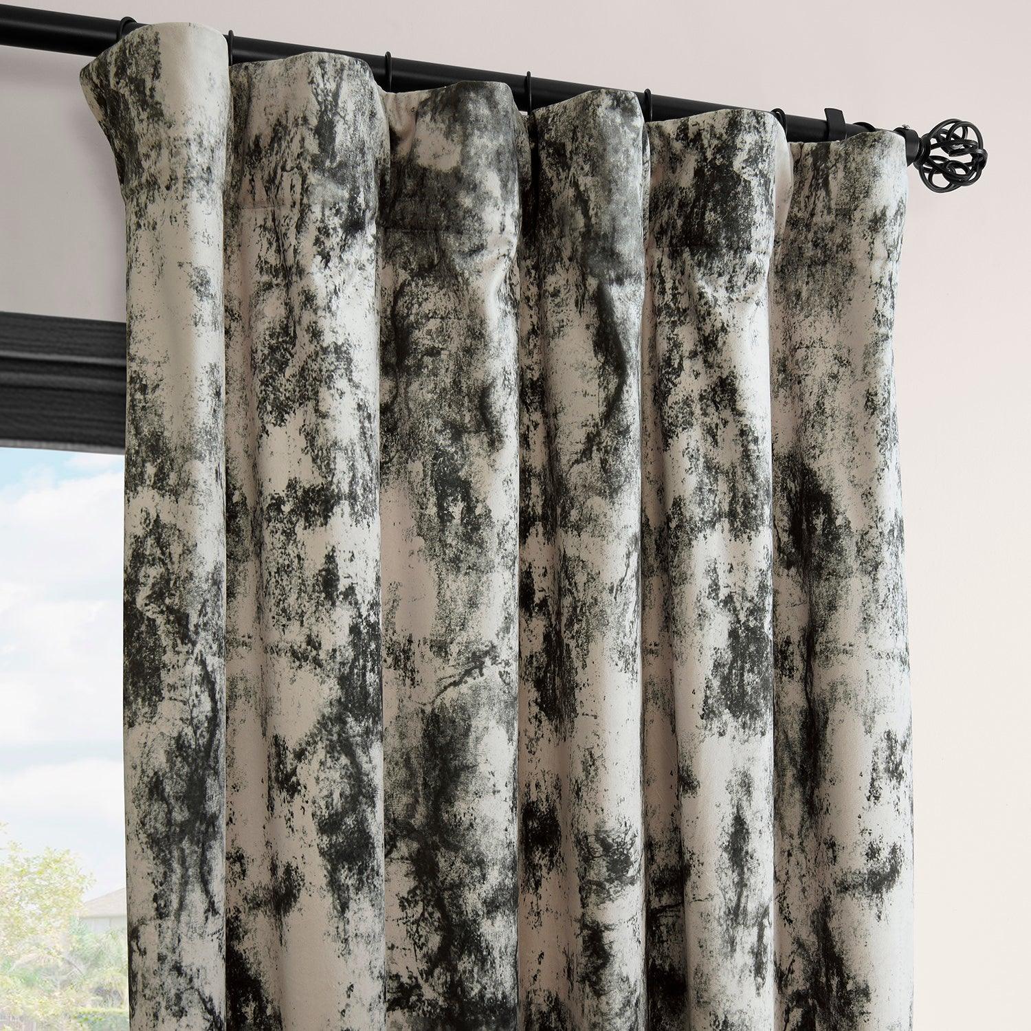 Black Abstract Barcelona Velvet Blackout Curtains for Living Room & Bedroom - Modern Inkblot Design for Light Blocking & Privacy - Home Decor & Window Treatment