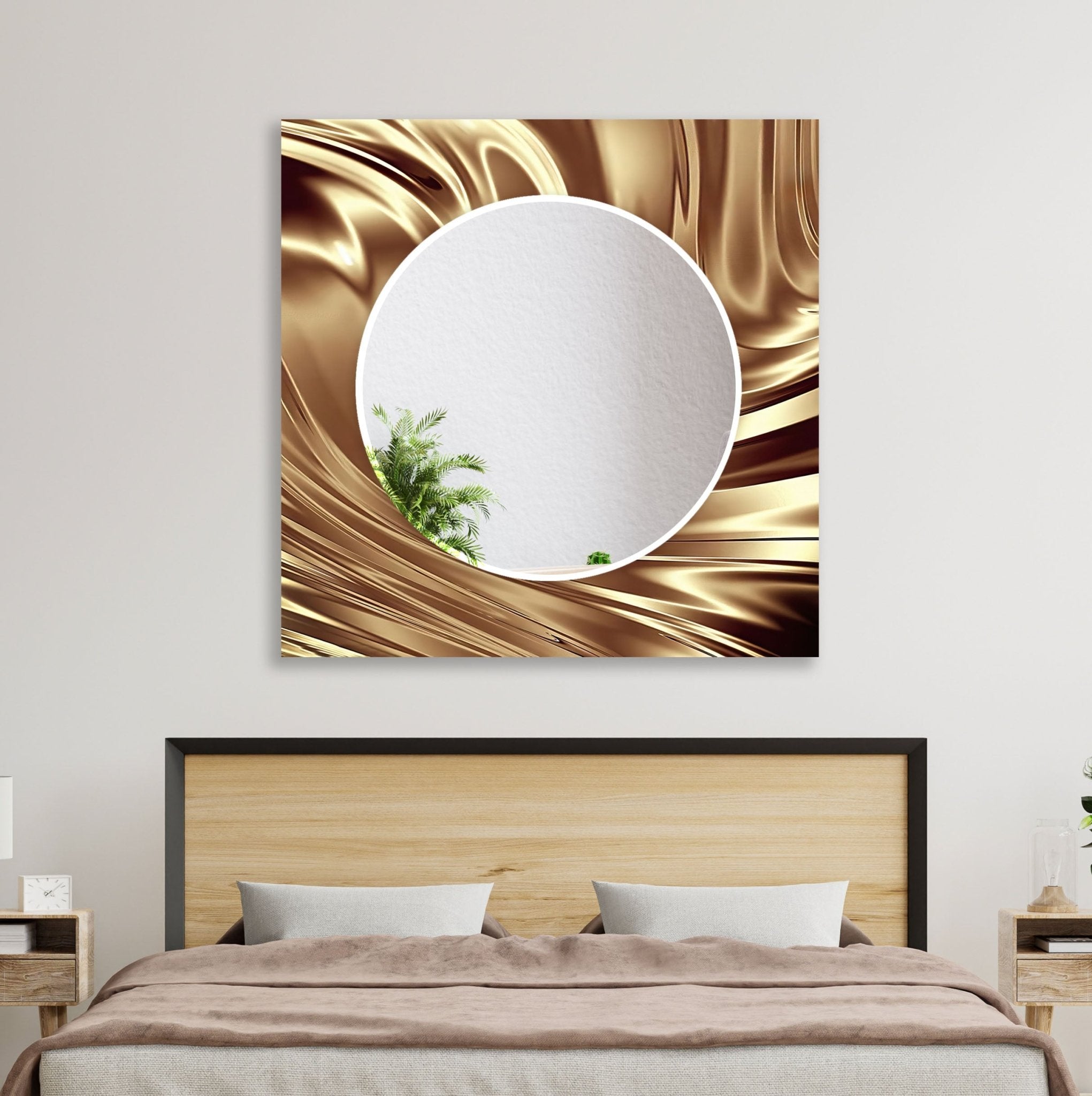 Abstract Shiny Brown Wall Mirror - Modern Decorative Mirror for Living Room, Bedroom & Entryway - Elegant Home Decor & Stylish Vanity Mirror