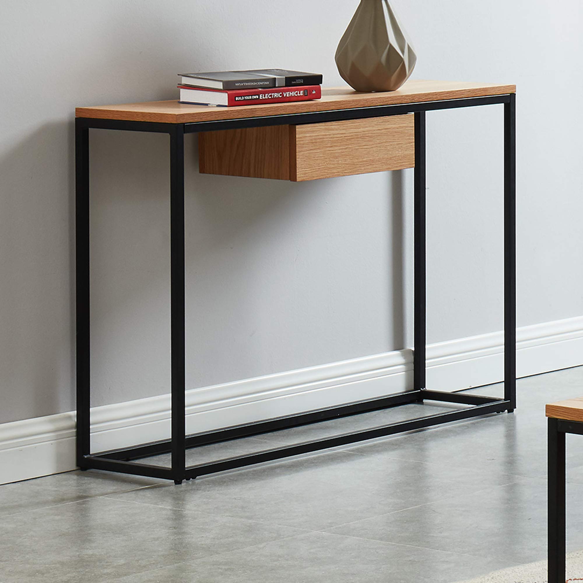 Modern Oak Console Table with Drawers - Elegant Sofa & Hallway Entryway Furniture for Living Room, Bedroom, or Foyer Decor