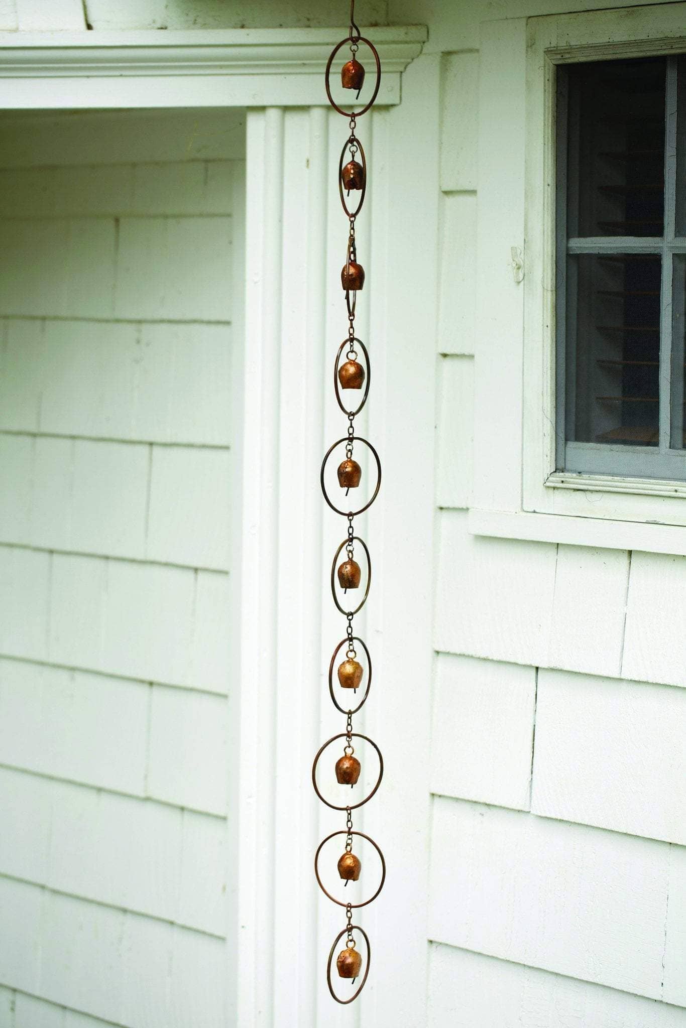 Handmade Flamed Bell Rain Chain - Decorative Copper Downspout Alternative for Garden, Patio, and Outdoor Water Drainage