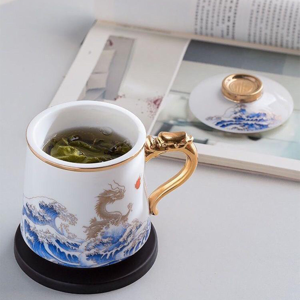Exquisite Dragon & Sea Wave Jade Porcelain Tea Cup - Handcrafted Chinese Ceramic Tea Set for Gongfu Tea Ceremony, Home Decor & Gift