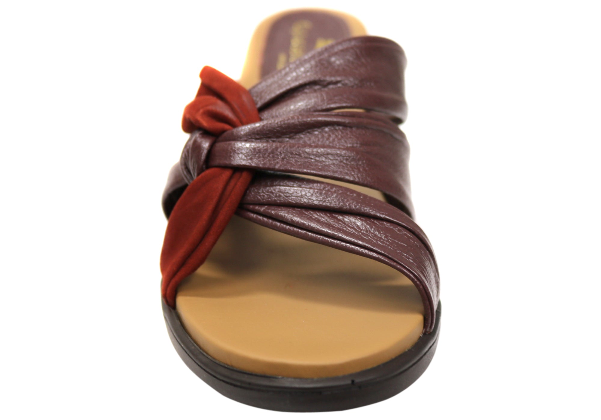 Opananken Women's Comfortable Leather Mid Heel Slide Sandals - Stylish & Supportive for Work, Travel & Casual Wear