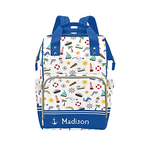 Personalized Captain Sailor Nautical Blue Diaper Backpack - Custom Name Travel Nappy Bag for Baby Boys & Girls | Perfect Baby Shower Gift, Daycare Essentials & Family Outings Accessory