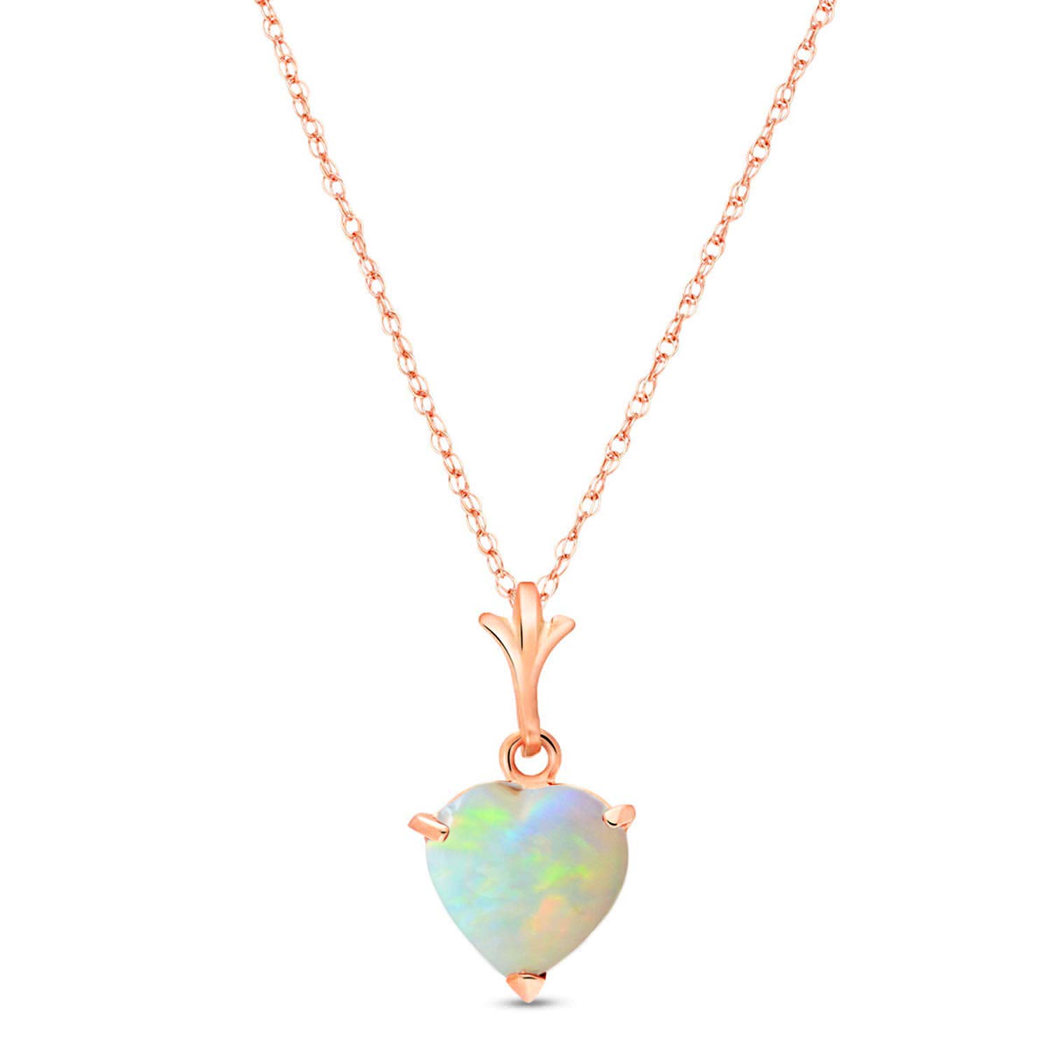 14K Rose Gold Heart-Shaped Natural Opal Pendant Necklace - Elegant Jewelry Gift for Women, Perfect for Valentine's Day, Anniversary & Special Occasions