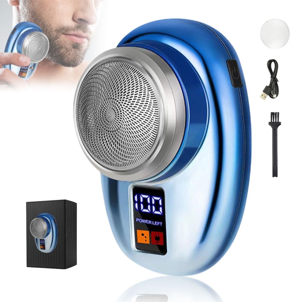 Upgrade Mini-Shave Portable Electric Shaver for Men - Rechargeable Travel Razor with Washable Design, Pocket Size for Face & Beard Trimming | Perfect for Business Trips, Gym Bags & On-The-Go Grooming (A_Blue)