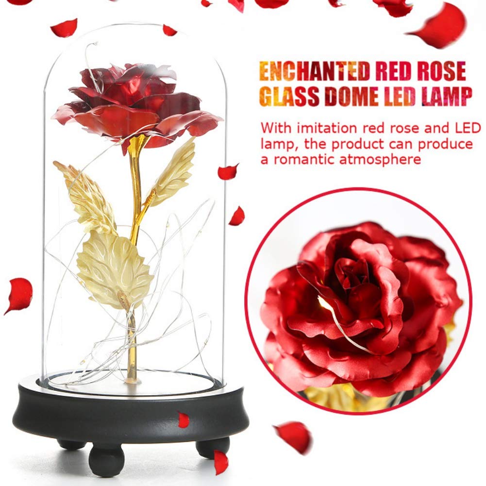 24K Gold Rose Galaxy Flower in Glass Dome with LED Light - Romantic Gift for Wedding, Valentine's Day, Mother's Day, Christmas | Perfect for Anniversary, Birthday & Home Decor