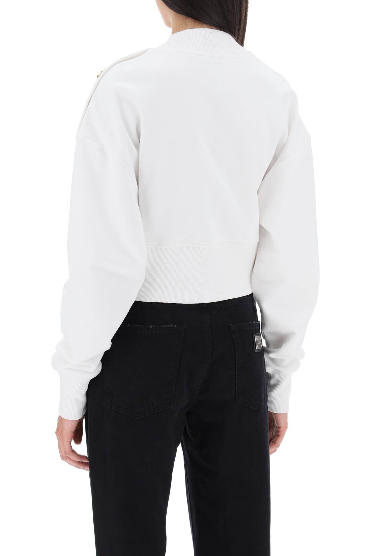 Balmain Cropped Sweatshirt for Women - Logo Print & Button Details | Stylish Casual Wear for Outings & Street Fashion