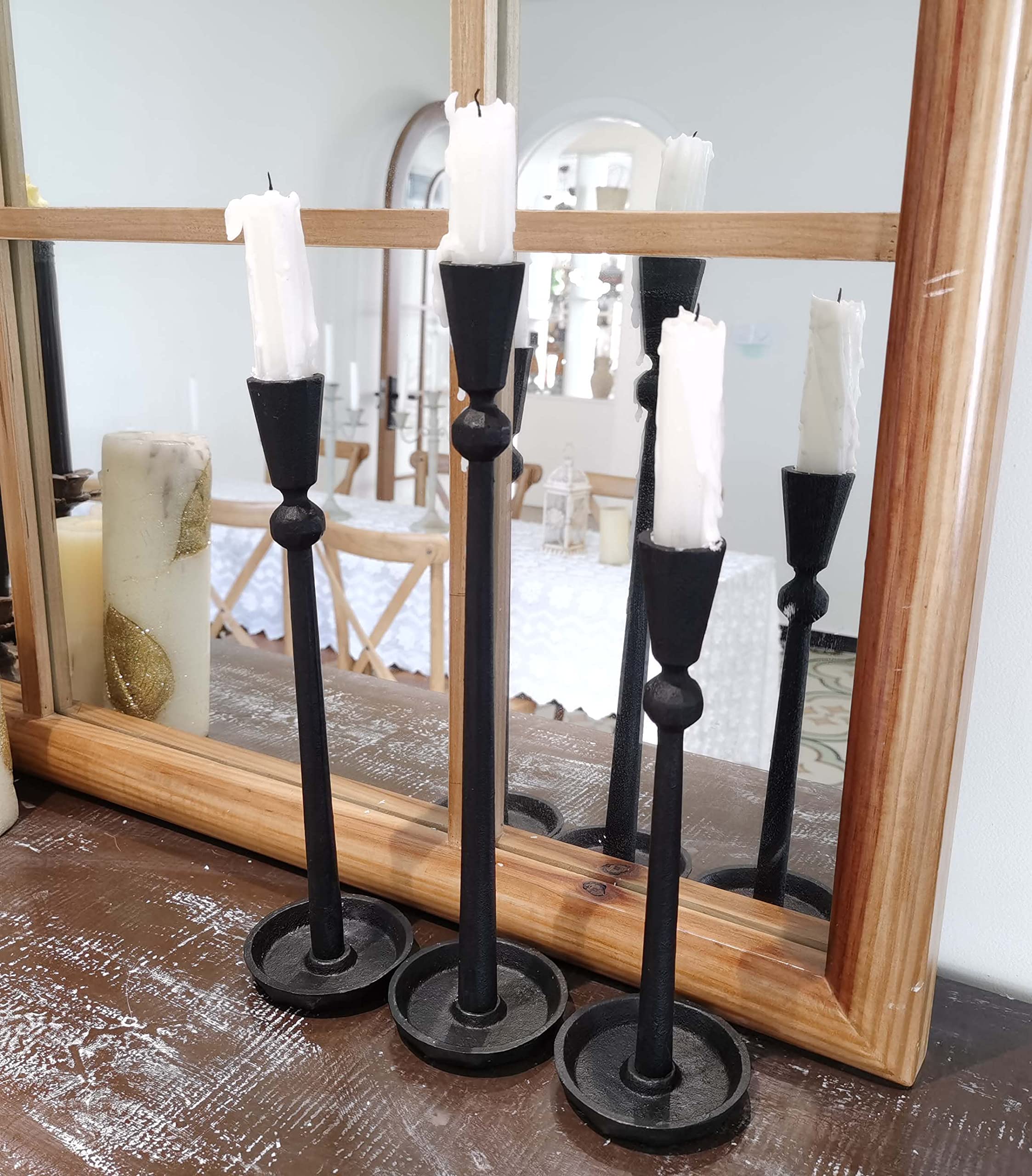 Iron Taper Candle Holder Set of 3 - Elegant Black Candle Stand for Wedding, Dining Table, Party Decor - Perfect for Romantic Dinners, Centerpieces, and Home Decoration