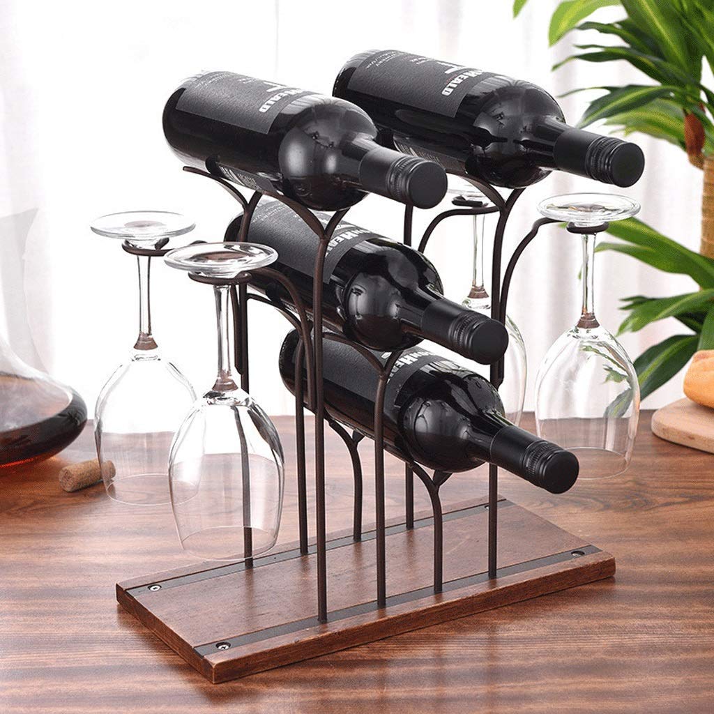 Premium Iron Wine Rack Organizer - Free Standing Wine Bottle & Glass Stemware Holder for Home Bars, Restaurants & Kitchens | Space-Saving Wine Storage Solution for Dining Rooms, Entertaining Areas & Commercial Establishments
