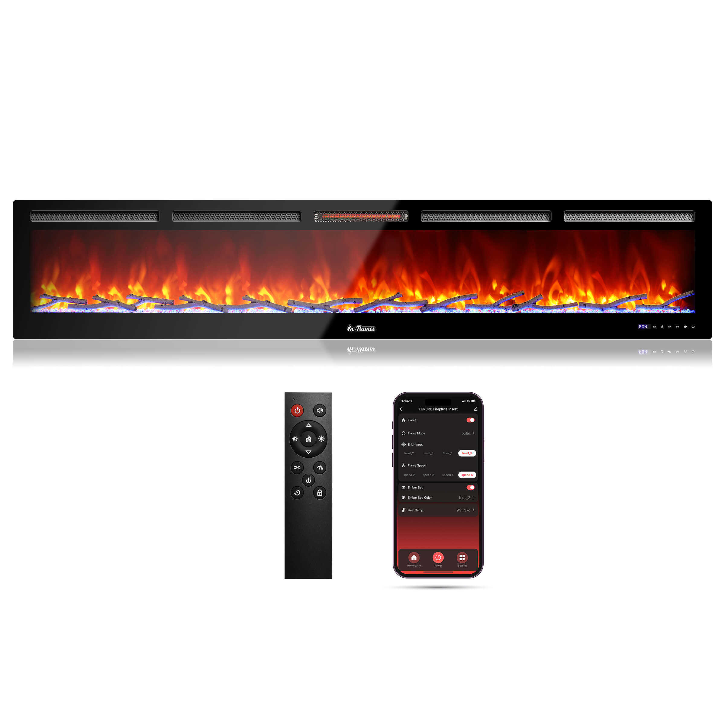 In Flames INF98W 3D WiFi Smart Wall Mounted Electric Fireplace with Tempered Glass - Modern Heating Solution for Living Room, Bedroom & Office