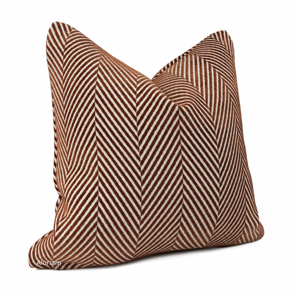 Premium Spencer Rust White Herringbone Chenille Pillow Cover - Soft Decorative Throw Pillow Case for Sofa, Bed & Living Room