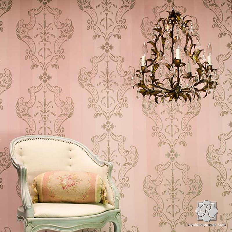 Villa Alison Woolley Damask Wall Stencil - Reusable DIY Painting Template for Home Decor, Accent Walls, and Furniture - Perfect for Bedrooms, Living Rooms, and Craft Projects